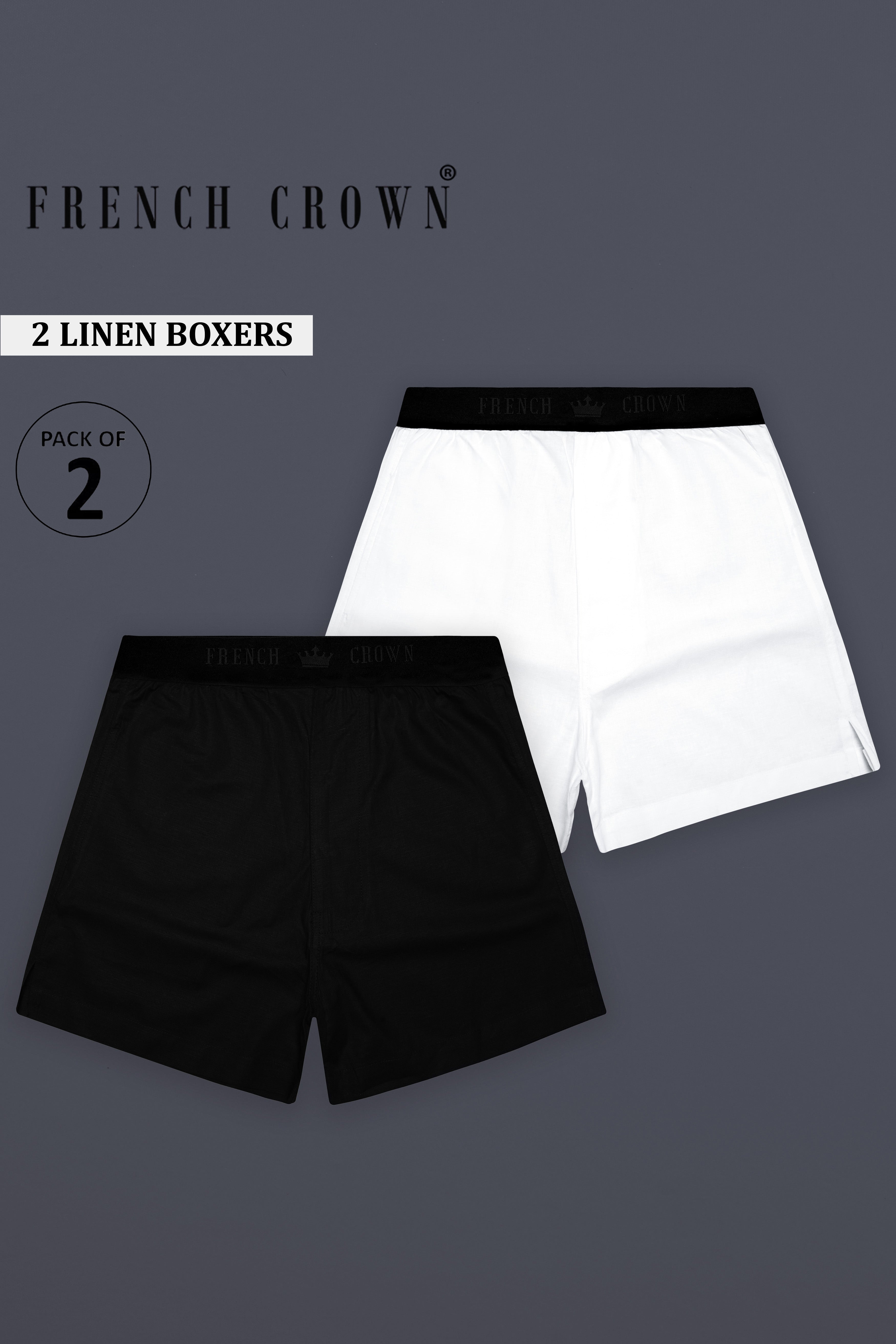 Noirlynx-Jade Black And Bright White Elastane Stretch Luxurious Linen Super Soft Boxers