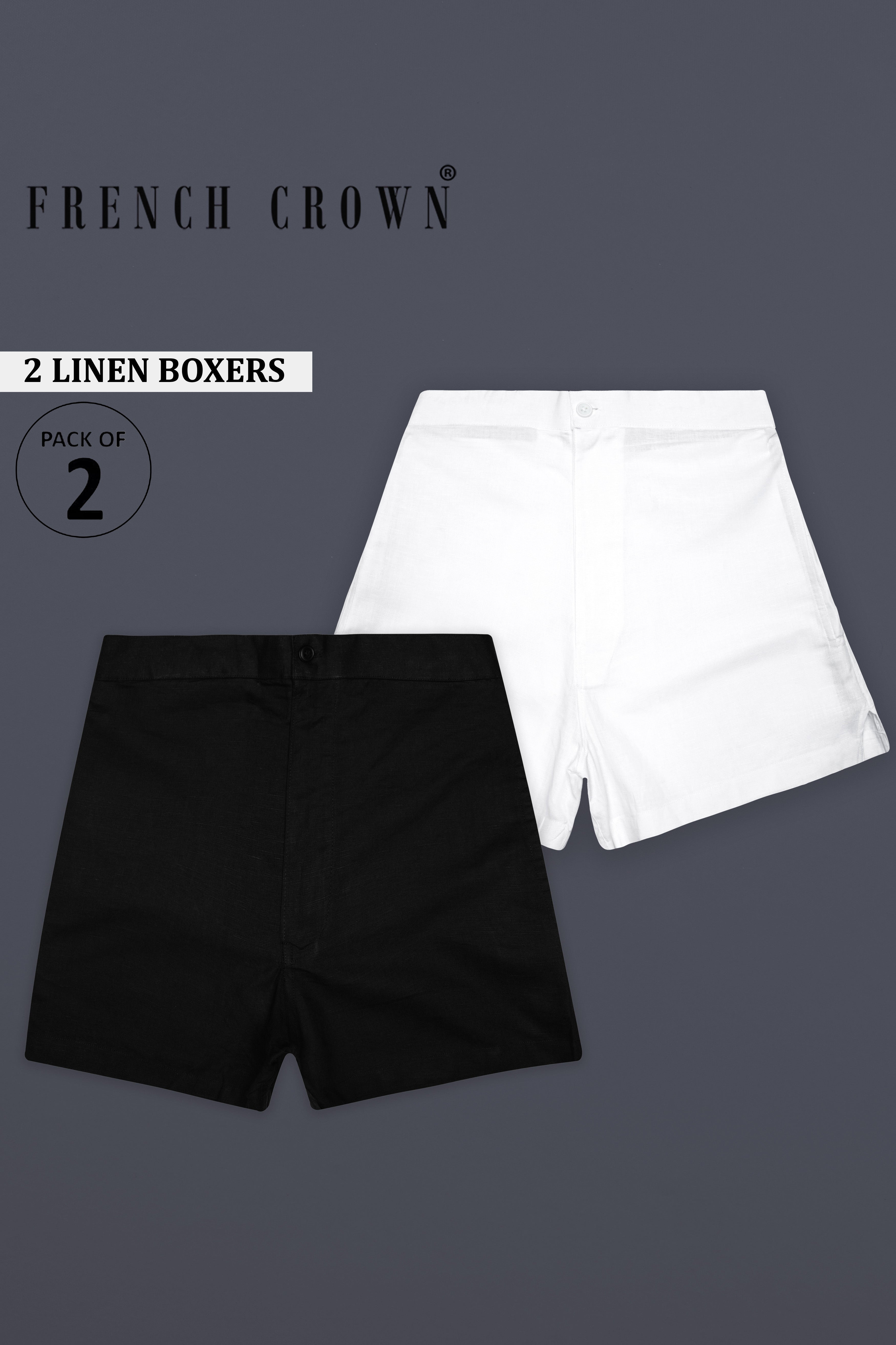 Noiralba-Jade Black And Bright White Luxurious Linen Super Soft Boxers