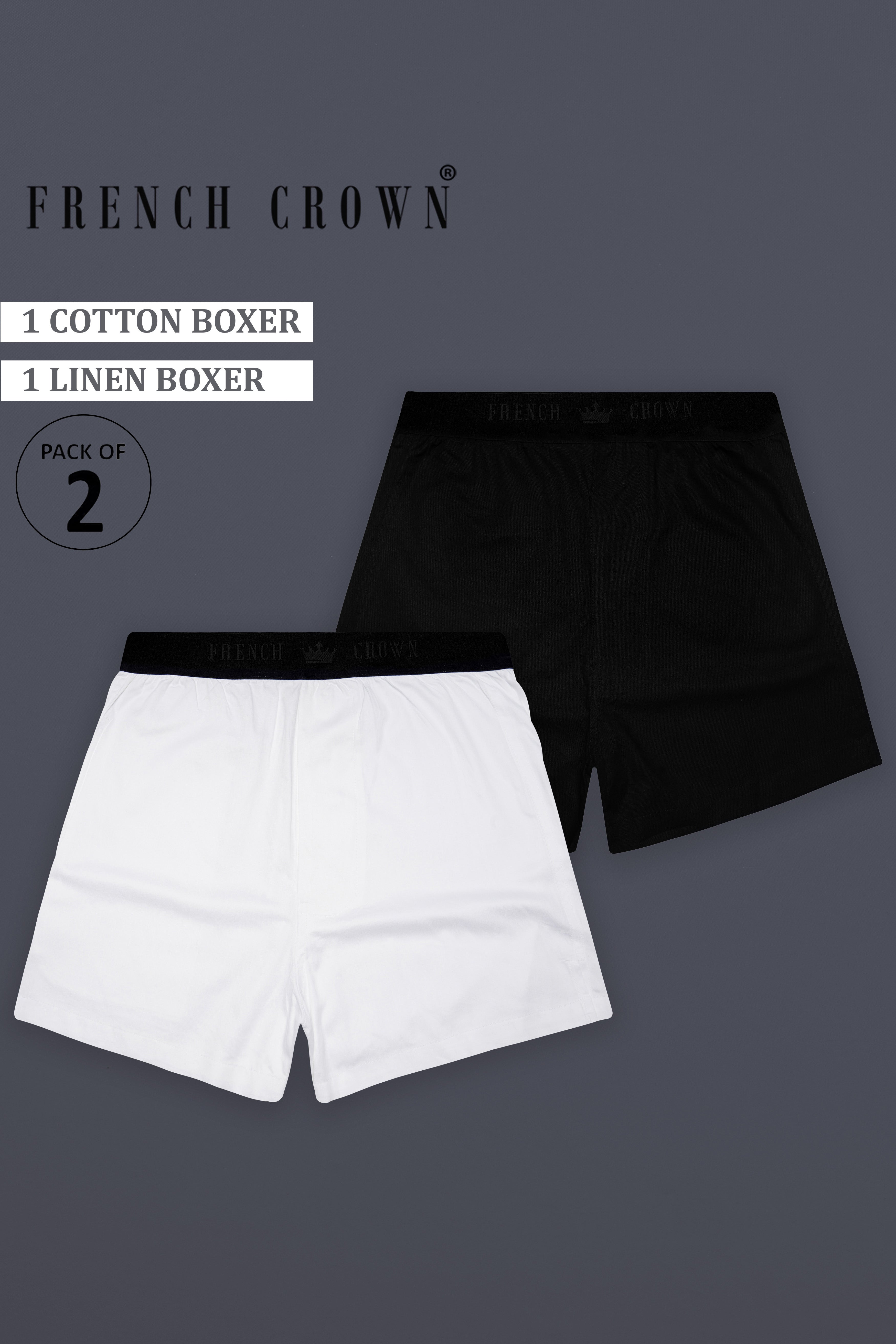 Alonix-Bright White Premium Cotton And Jade Black Elastane Stretch Luxurious Linen Super Soft Boxers