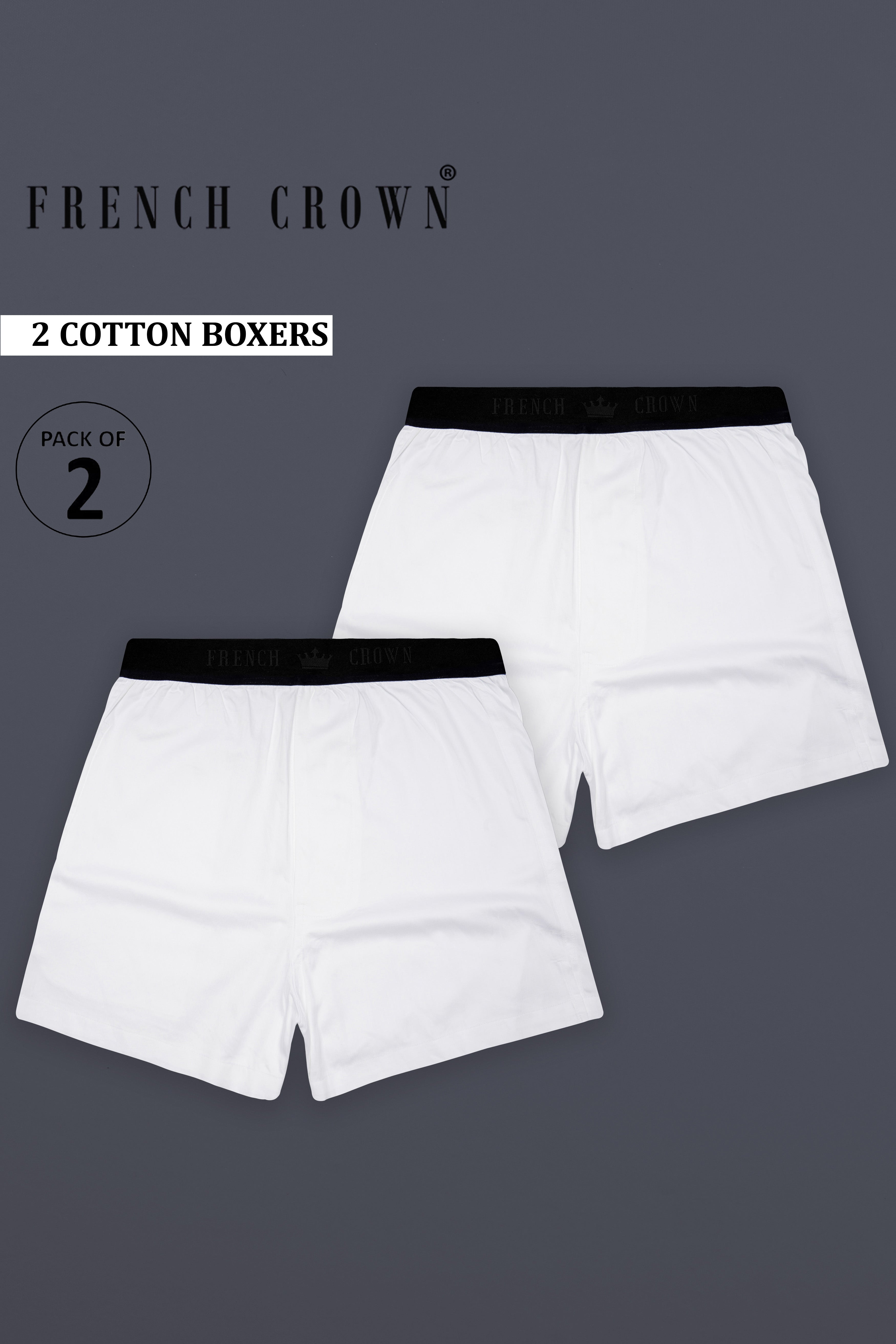 Duolux-Two Bright White Elastane Stretch Subtle Sheen Super Soft Premium Cotton Boxers
