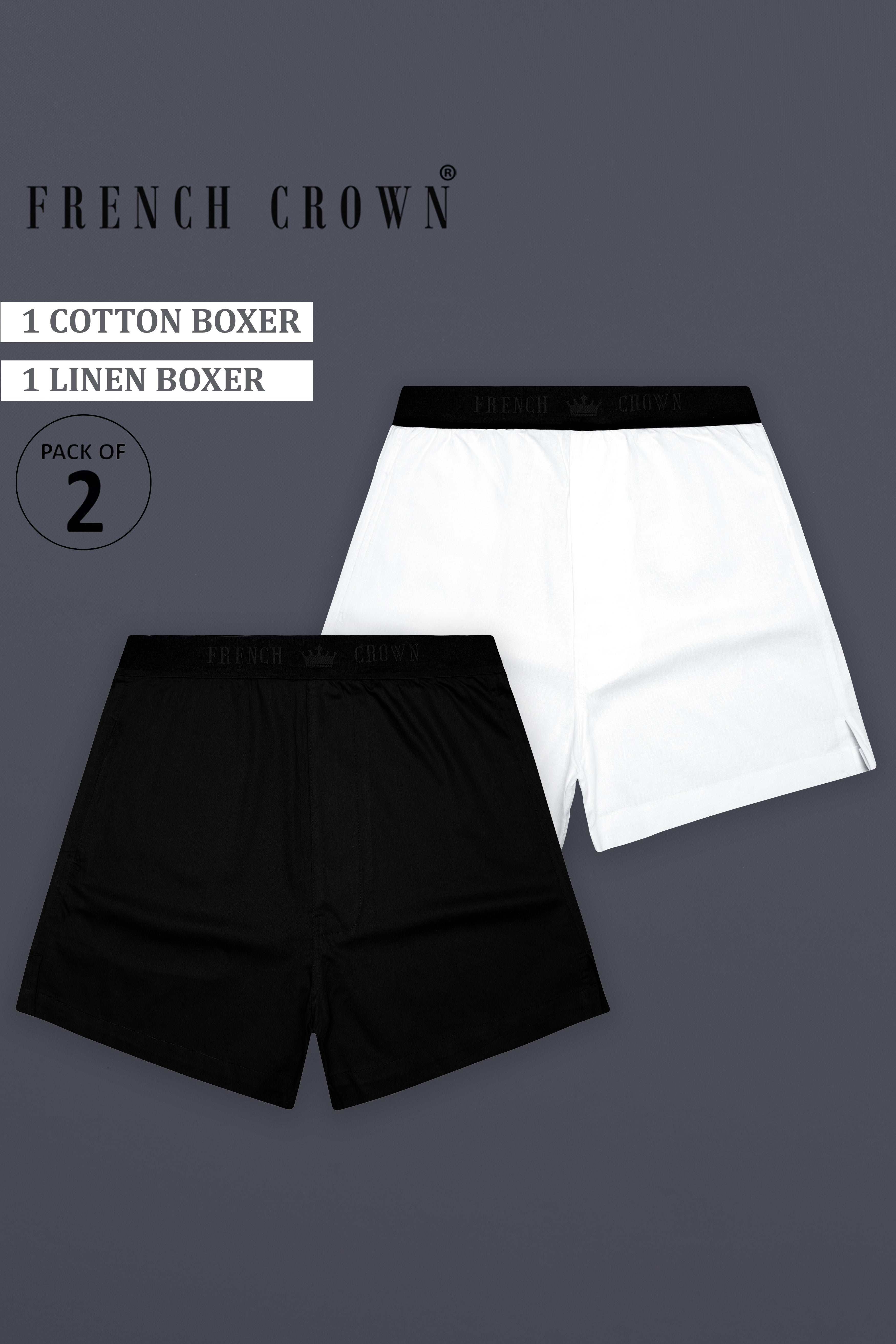 Noirlyn-Jade Black Premium Cotton And Bright White Elastane Stretch Luxurious Linen Super Soft Boxers