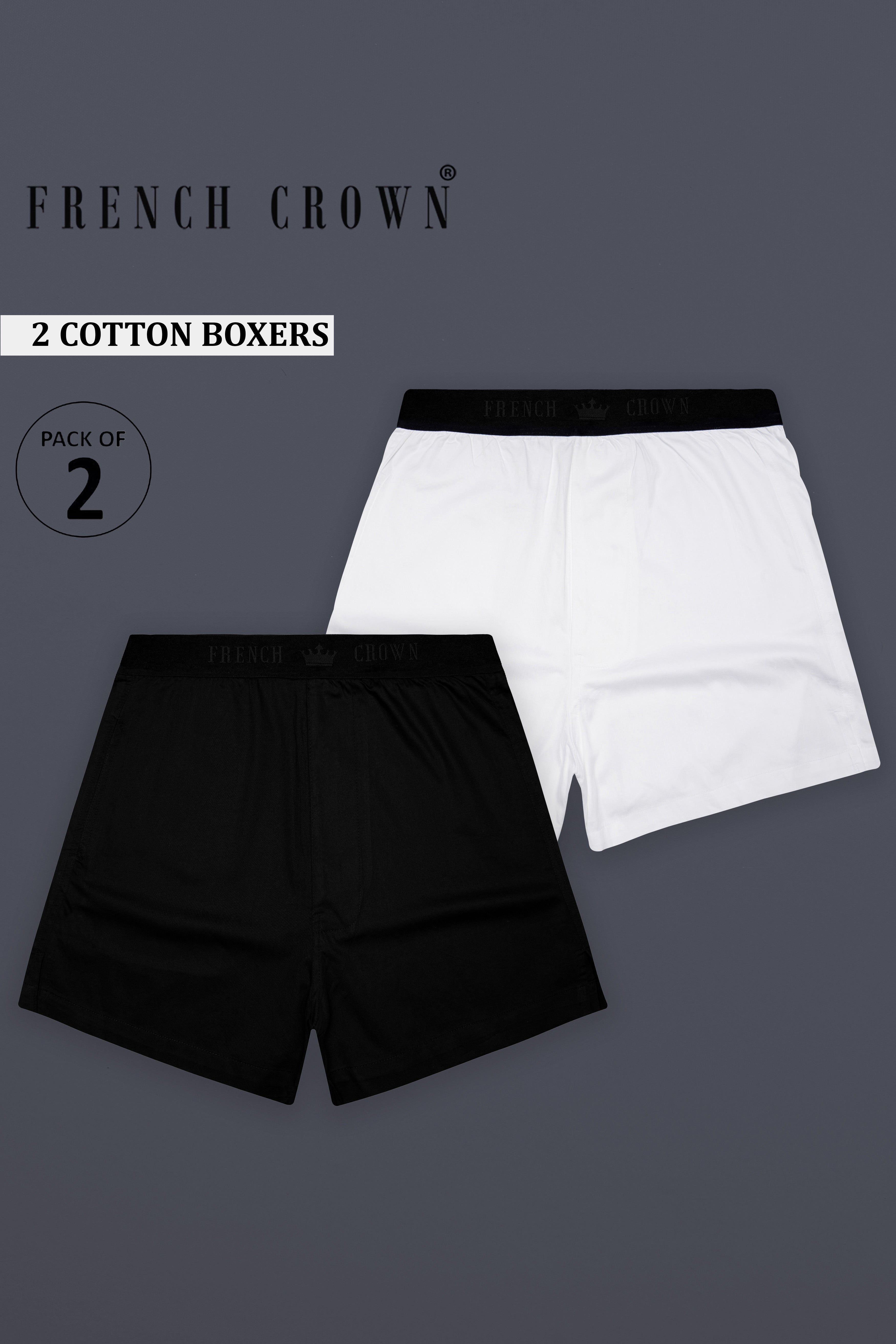 Jadurel-Jade Black And Bright White Elastane Stretch Subtle Sheen Super Soft Premium Cotton Boxers