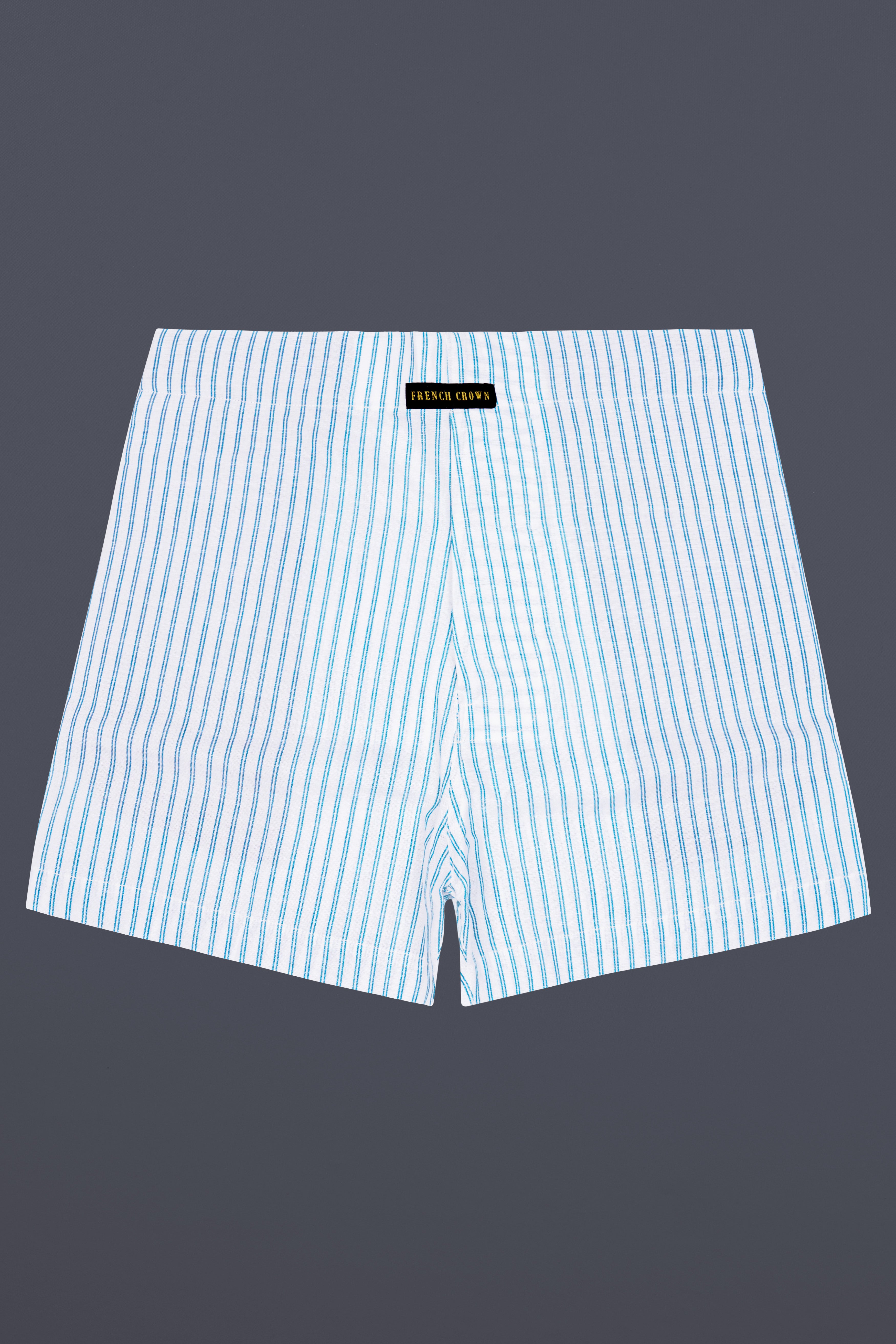 Freslyn-Fountain Blue And Bright White Striped Luxurious Linen Boxer