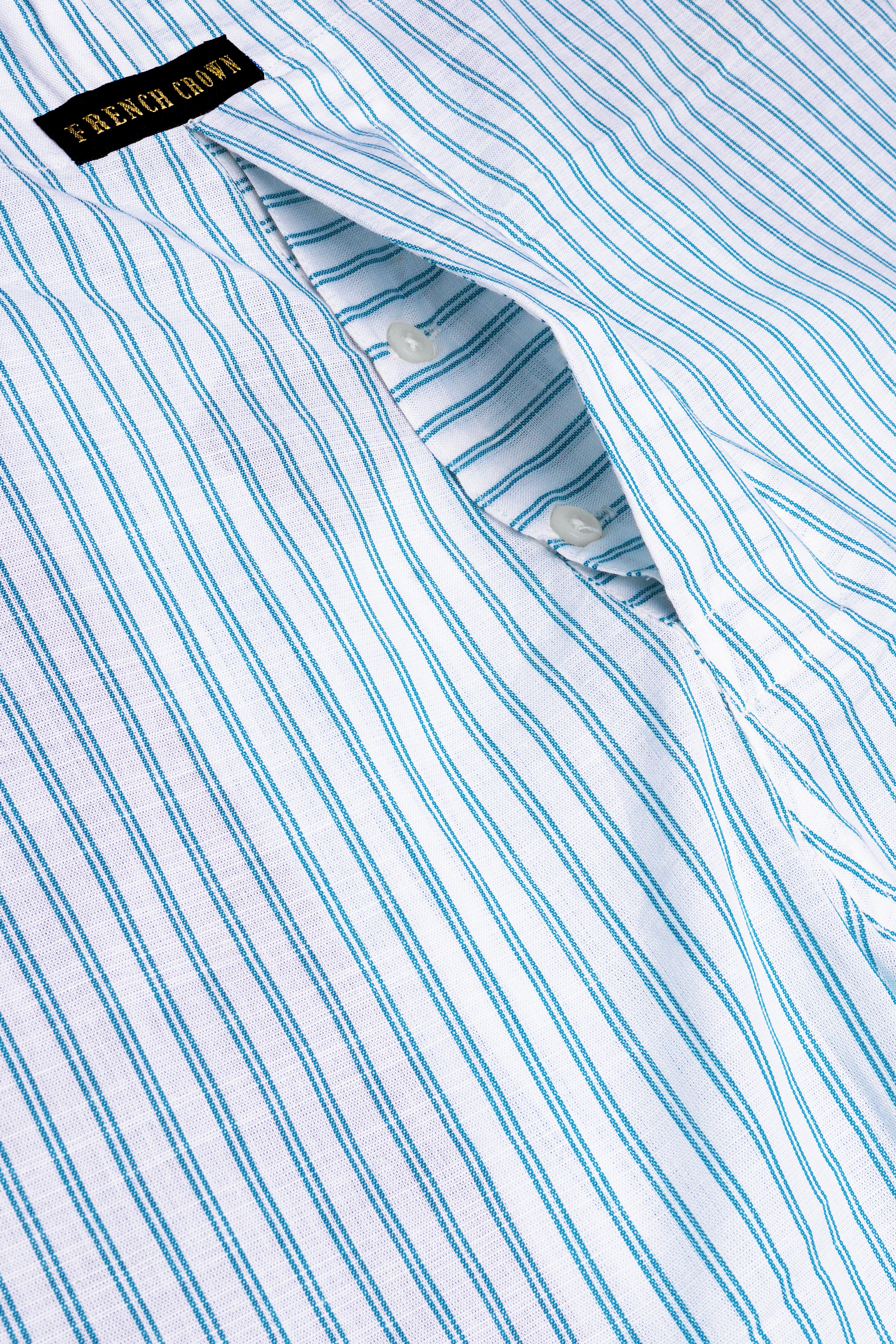 Freslyn-Fountain Blue And Bright White Striped Luxurious Linen Boxer