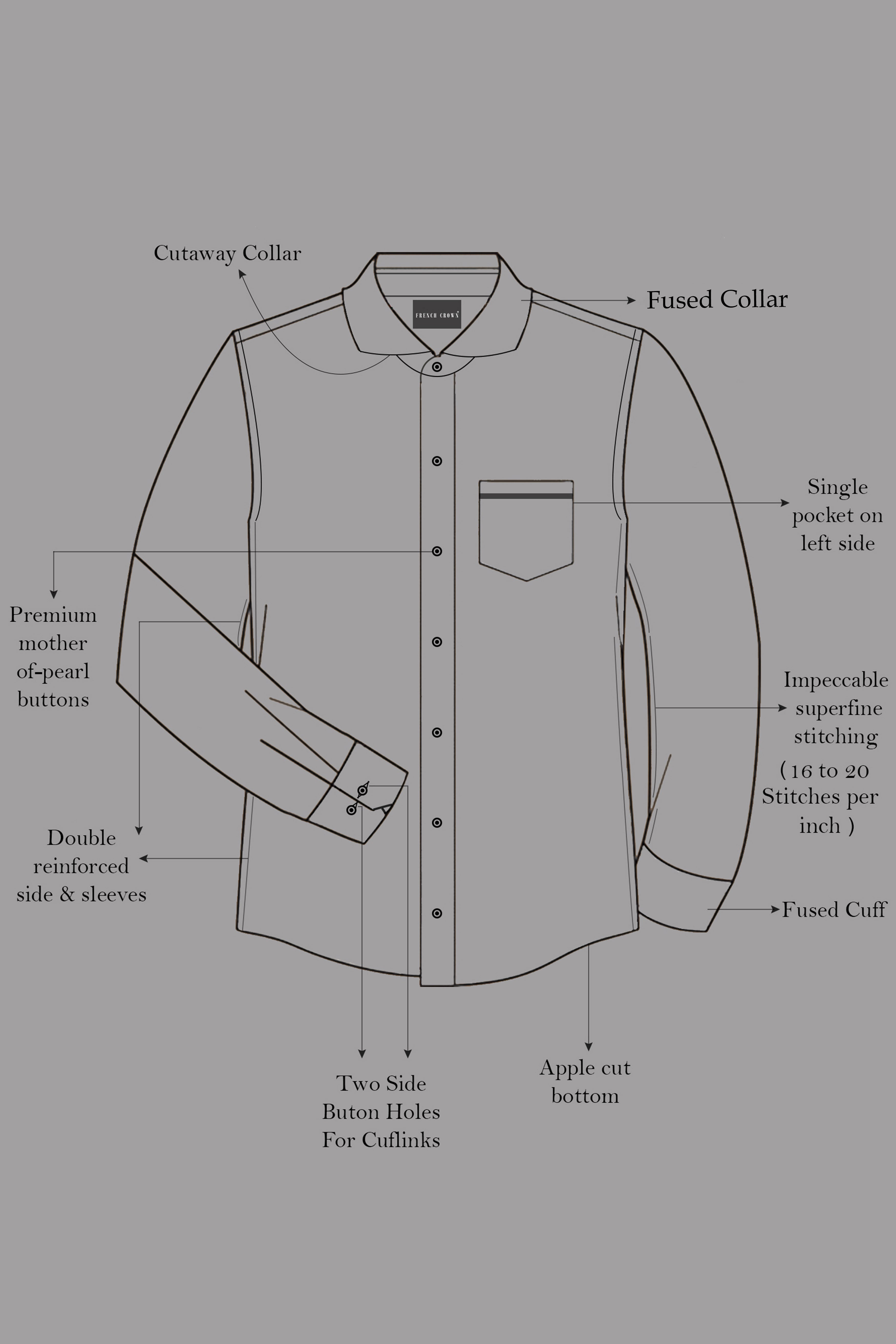 Silvoro Martini Gray Subtle Sheen Super Soft Premium Cotton Cut Away Collar Dress Shirt