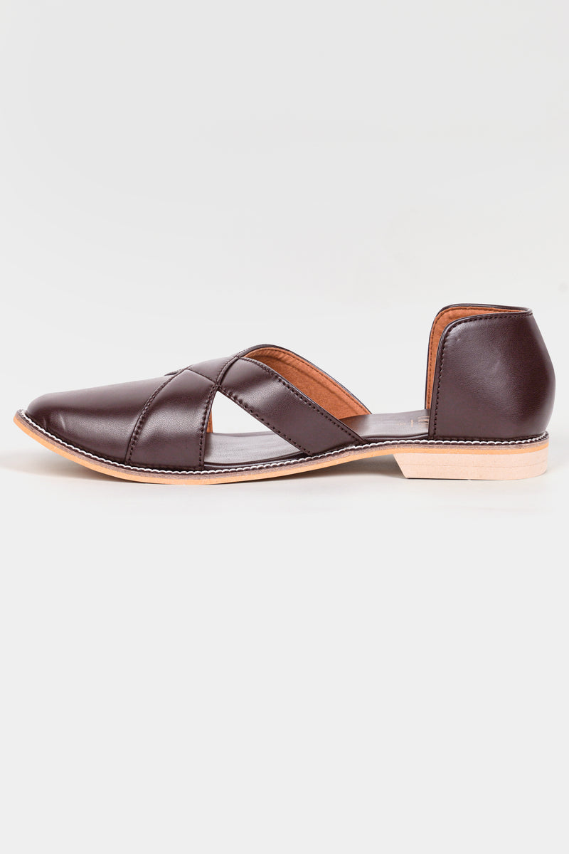 Dark Brown Classic Criss Cross Vegan Leather Hand Stitched Pathani Sandal