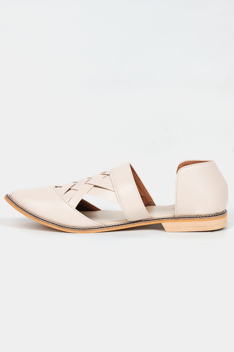 Cream Criss Cross Vegan Leather Hand Stitched Pathani Sandal