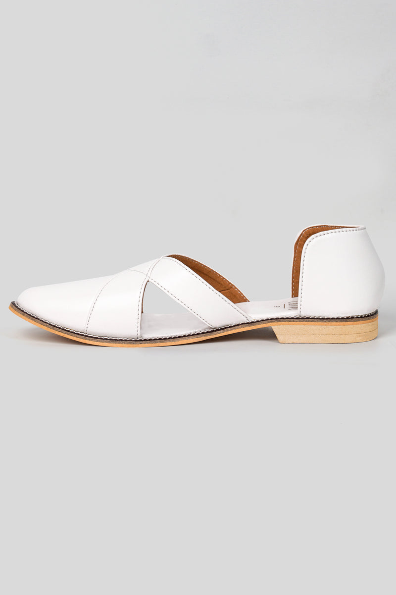 Bright White Classic Criss Cross Vegan Leather Hand Stitched Pathani Sandal