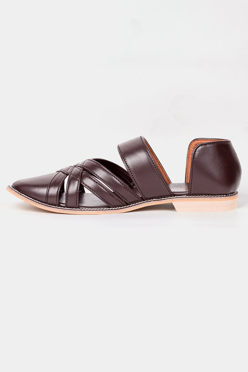 Dark Brown Criss Cross Vegan Leather Hand Stitched Pathani Sandal