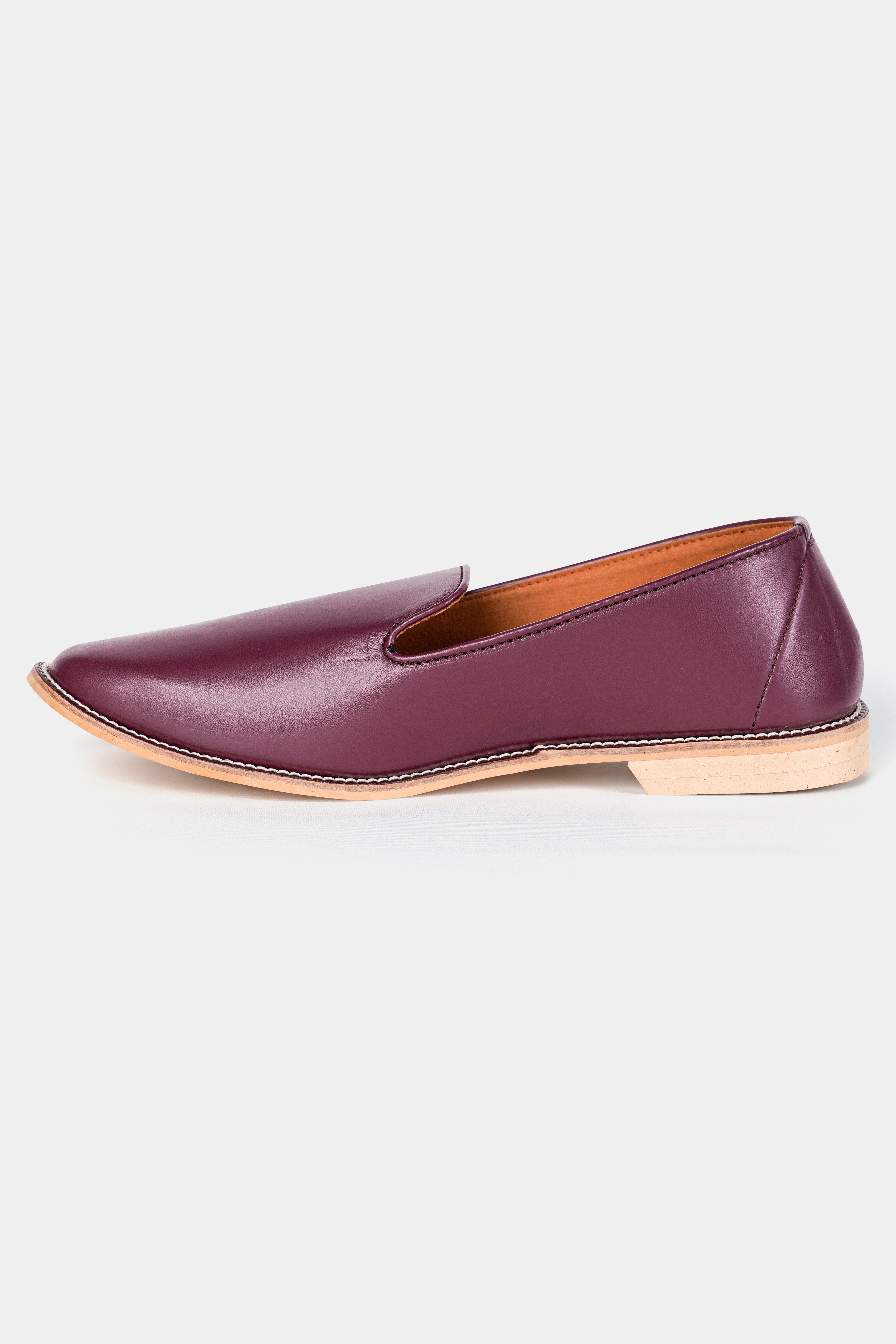 Wine Vegan Leather Hand Stitched Mojri Slip-On Shoes FT141-6, FT141-7, FT141-8, FT141-9, FT141-10, FT141-11