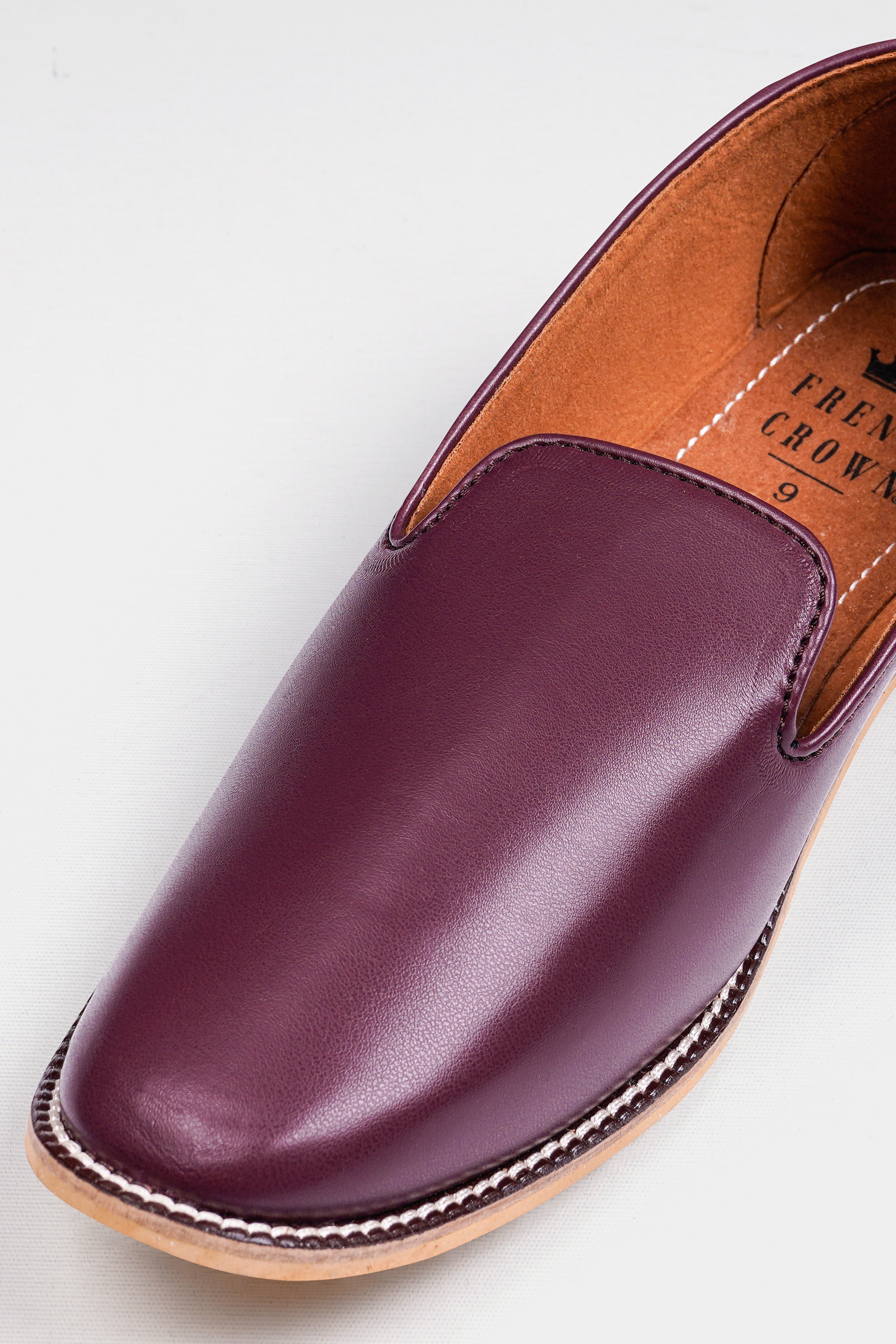 Wine Vegan Leather Hand Stitched Mojri Slip-On Shoes FT141-6, FT141-7, FT141-8, FT141-9, FT141-10, FT141-11