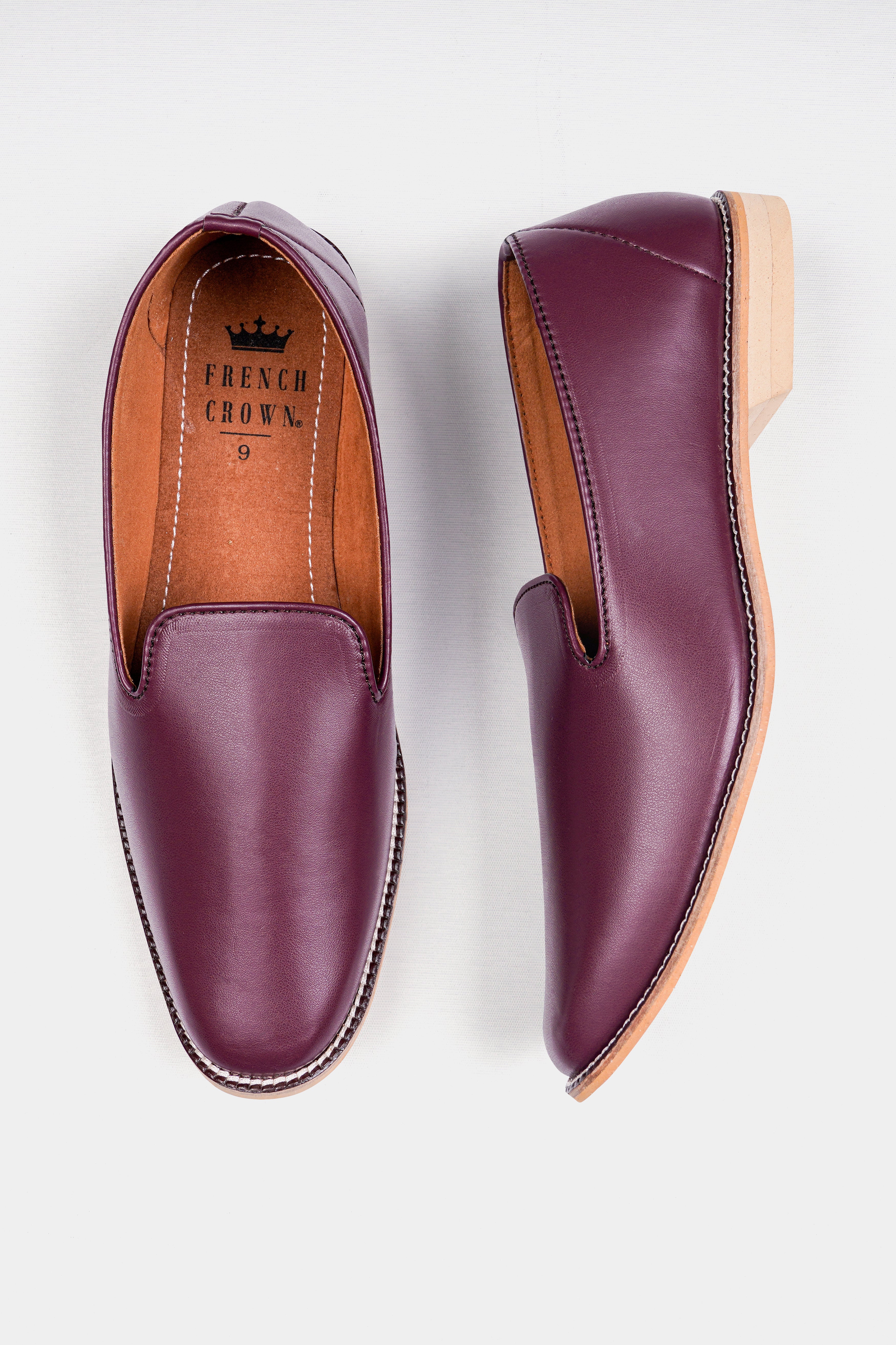 Wine Vegan Leather Hand Stitched Mojri Slip-On Shoes FT141-6, FT141-7, FT141-8, FT141-9, FT141-10, FT141-11