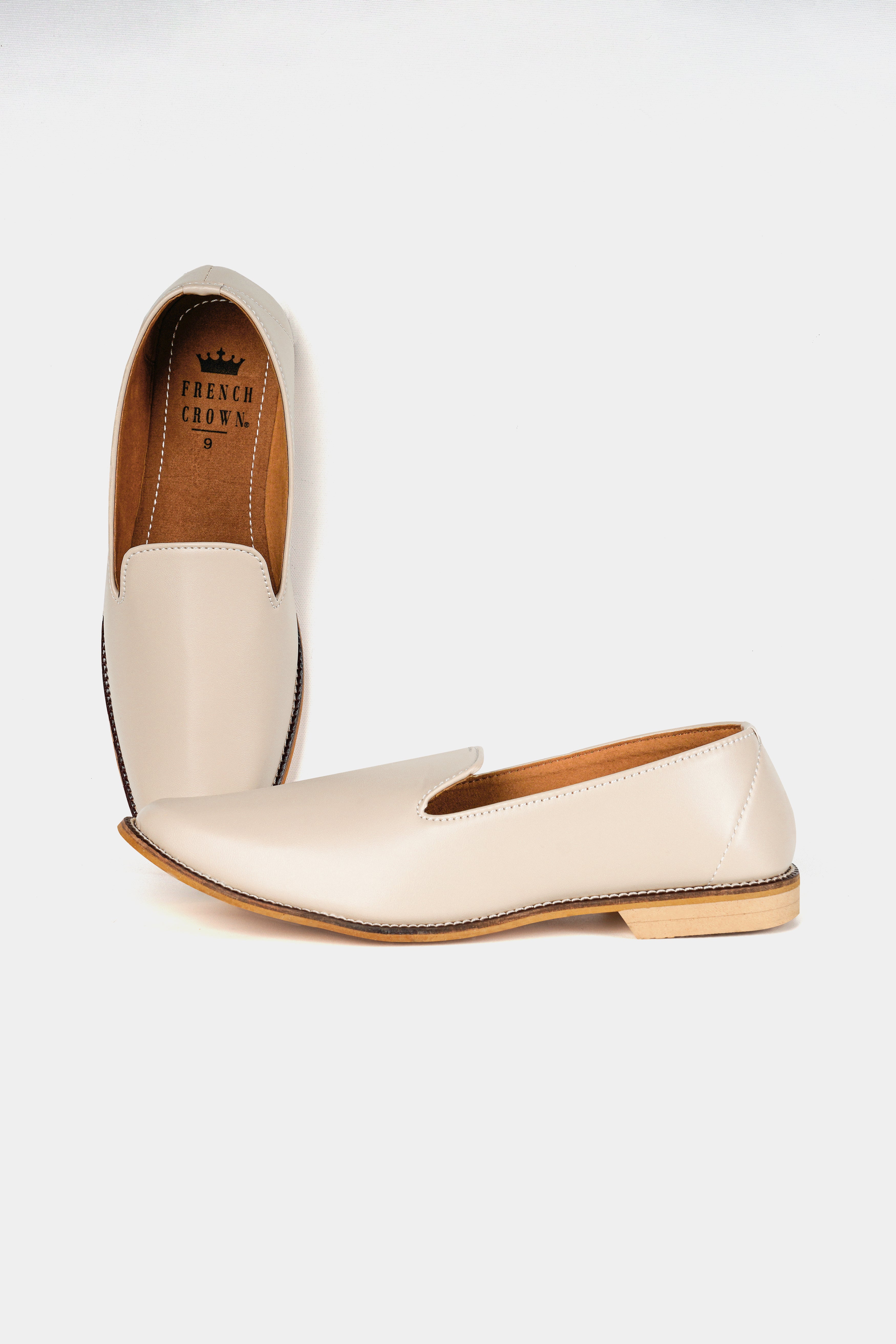 Cream Vegan Leather Hand Stitched Mojri Slip-On Shoes FT142-6, FT142-7, FT142-8, FT142-9, FT142-10, FT142-11