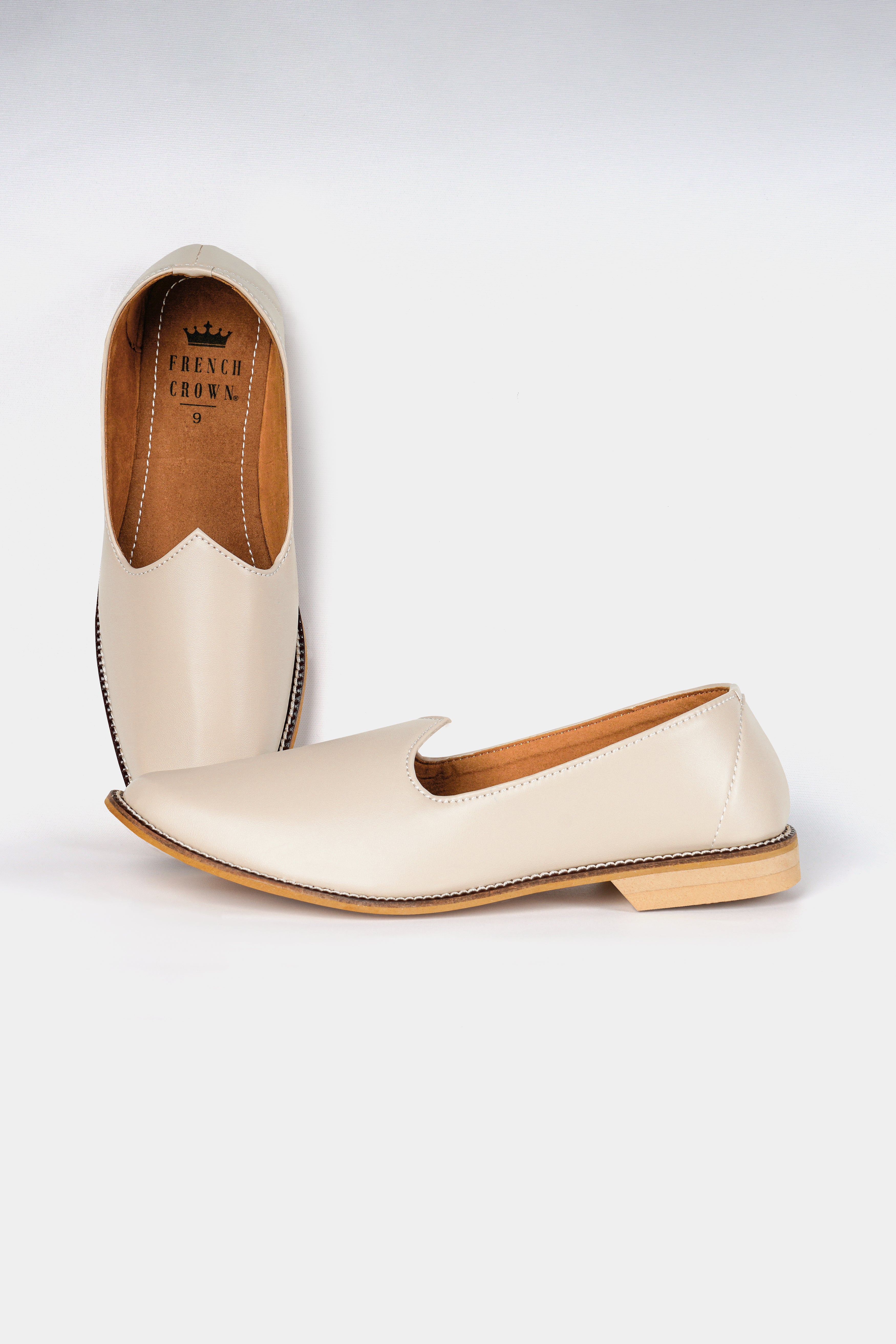 Cream Vegan Leather Hand Stitched Jutis FT143-6, FT143-7, FT143-8, FT143-9, FT143-10, FT143-11