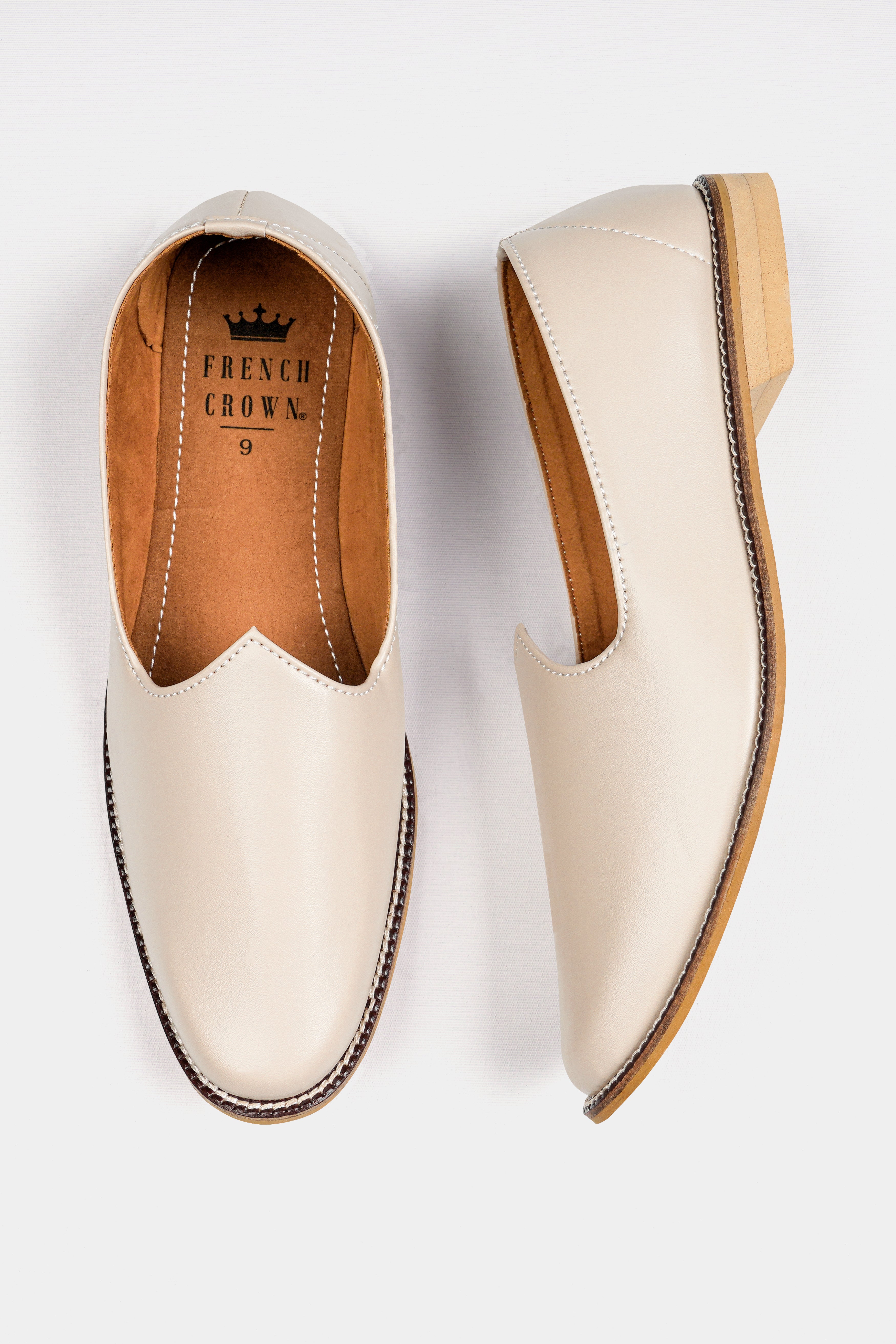 Cream Vegan Leather Hand Stitched Jutis FT143-6, FT143-7, FT143-8, FT143-9, FT143-10, FT143-11