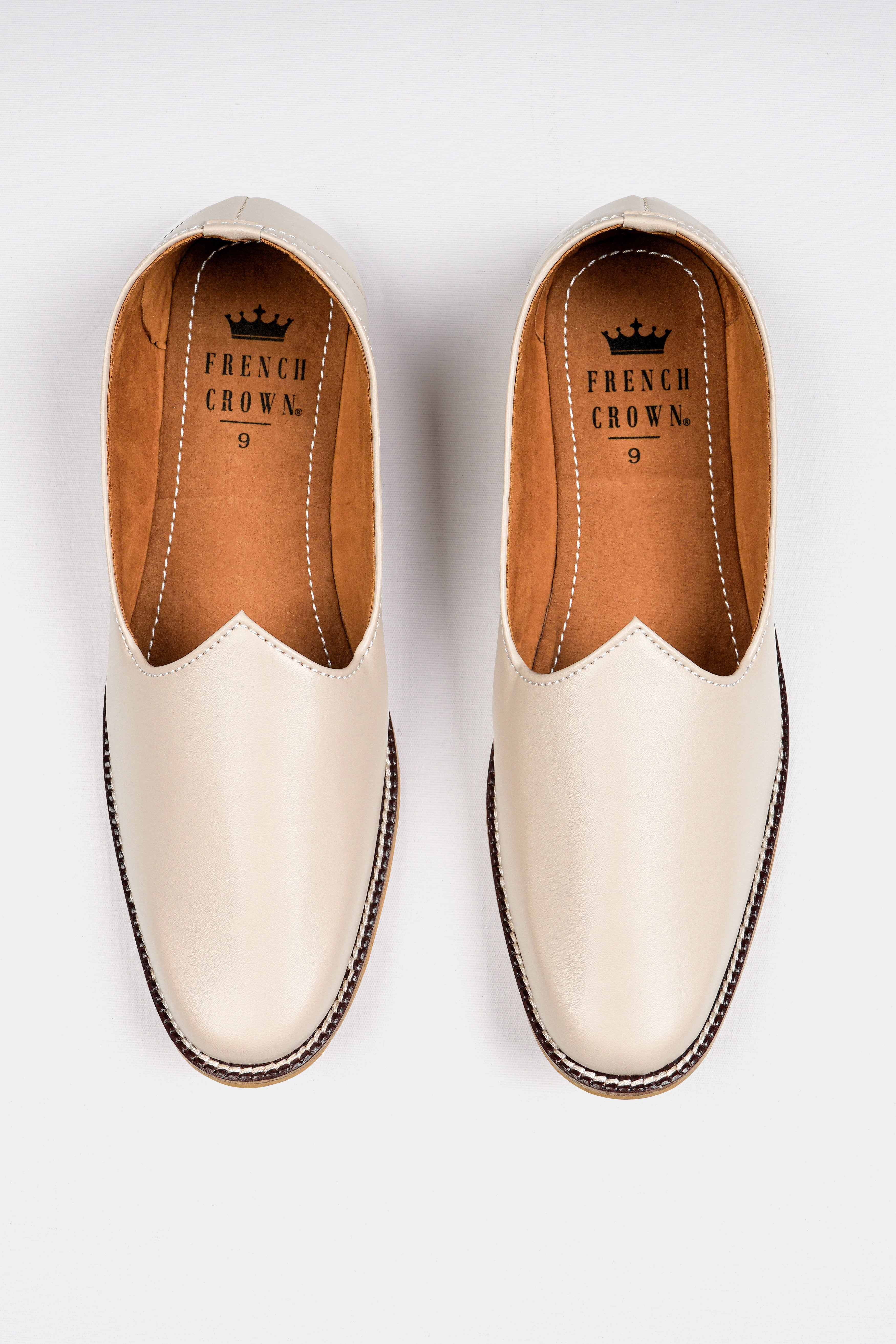 Cream Vegan Leather Hand Stitched Jutis FT143-6, FT143-7, FT143-8, FT143-9, FT143-10, FT143-11