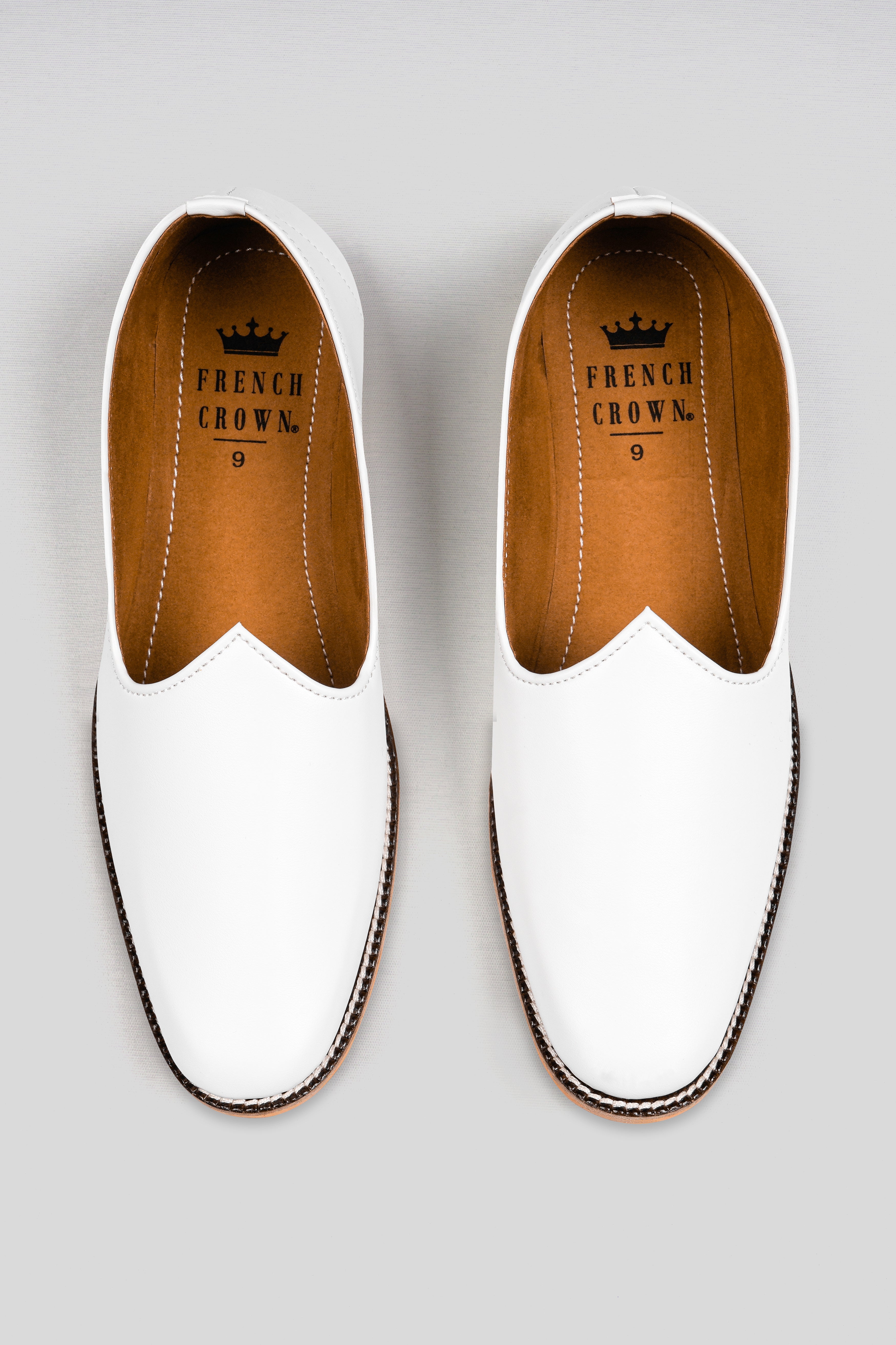 Bright White Vegan Leather Hand Stitched Jutis FT145-6, FT145-7, FT145-8, FT145-9, FT145-10, FT145-11