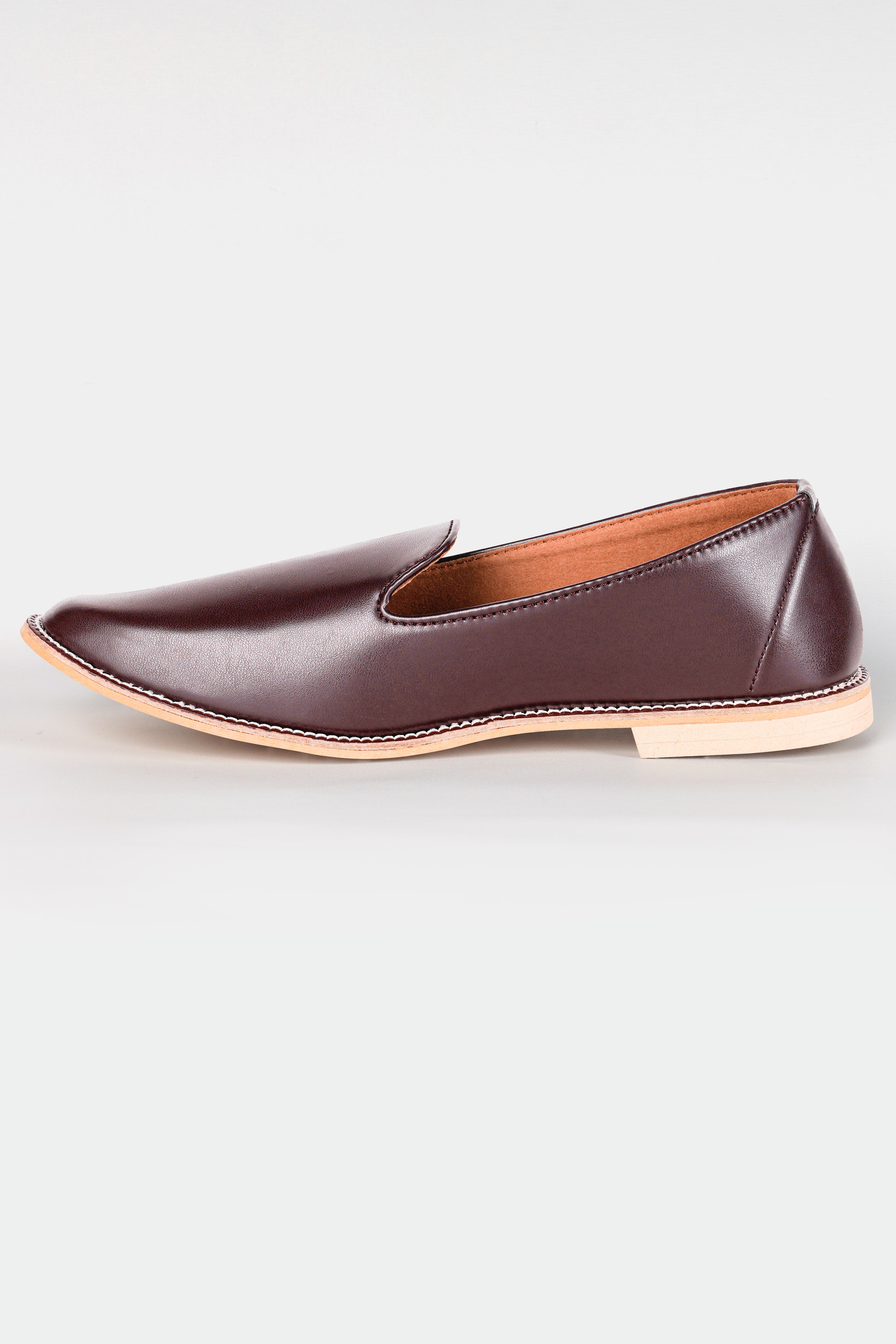 Dark Brown Vegan Leather Hand Stitched Mojri Slip-On Shoes FT146-6, FT146-7, FT146-8, FT146-9, FT146-10, FT146-11