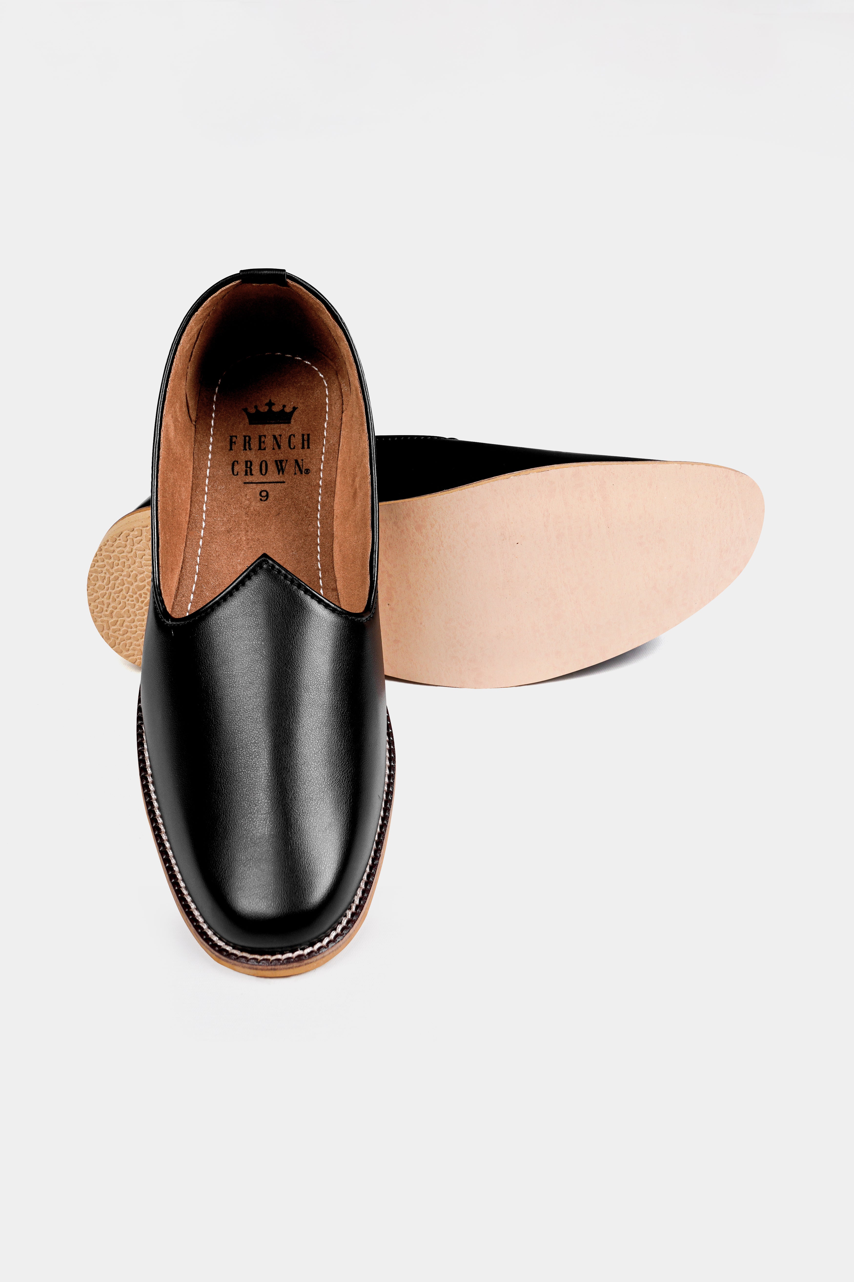 Jade Black Vegan Leather Hand Stitched Jutis FT149-6, FT149-7, FT149-8, FT149-9, FT149-10, FT149-11