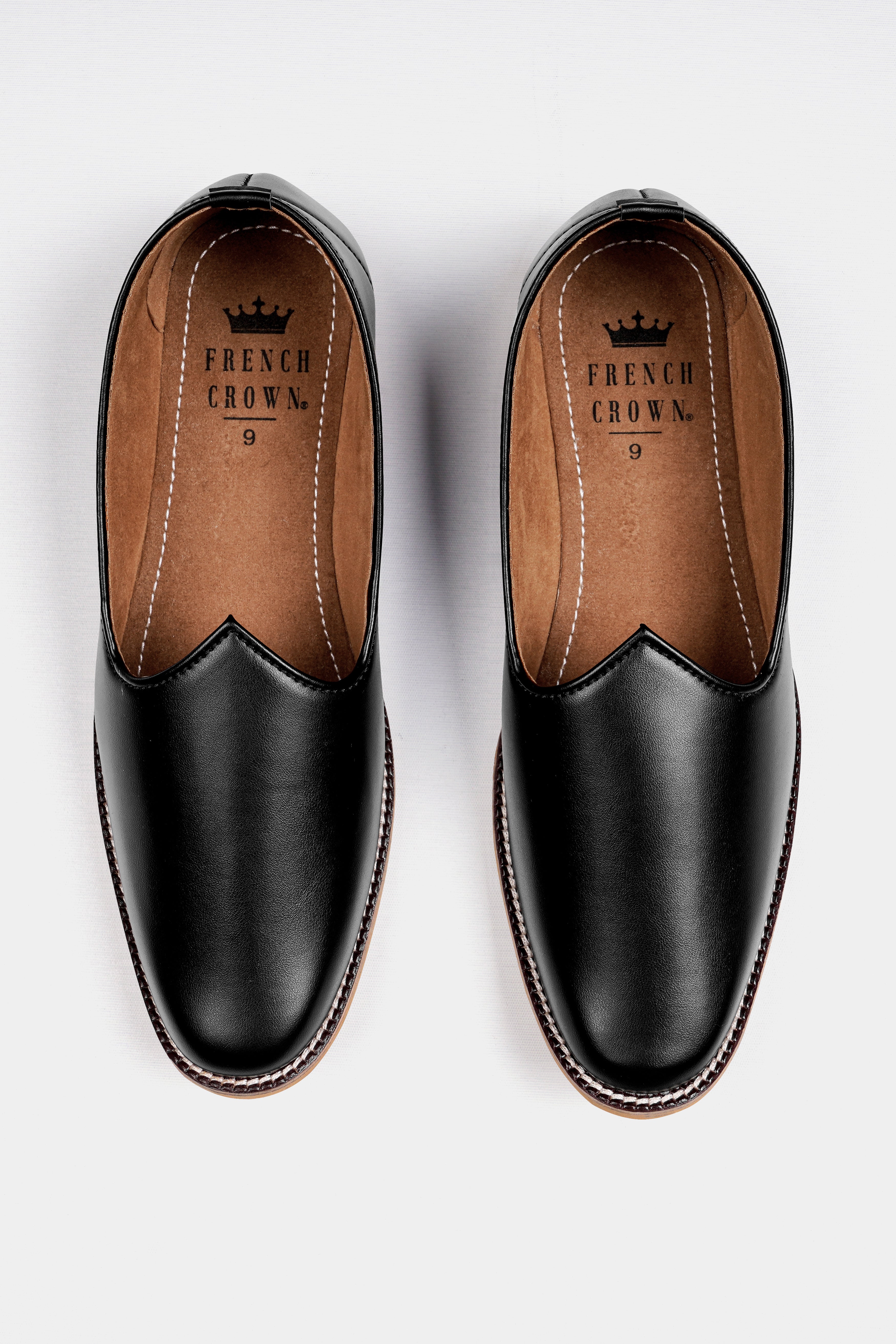 Jade Black Vegan Leather Hand Stitched Jutis FT149-6, FT149-7, FT149-8, FT149-9, FT149-10, FT149-11