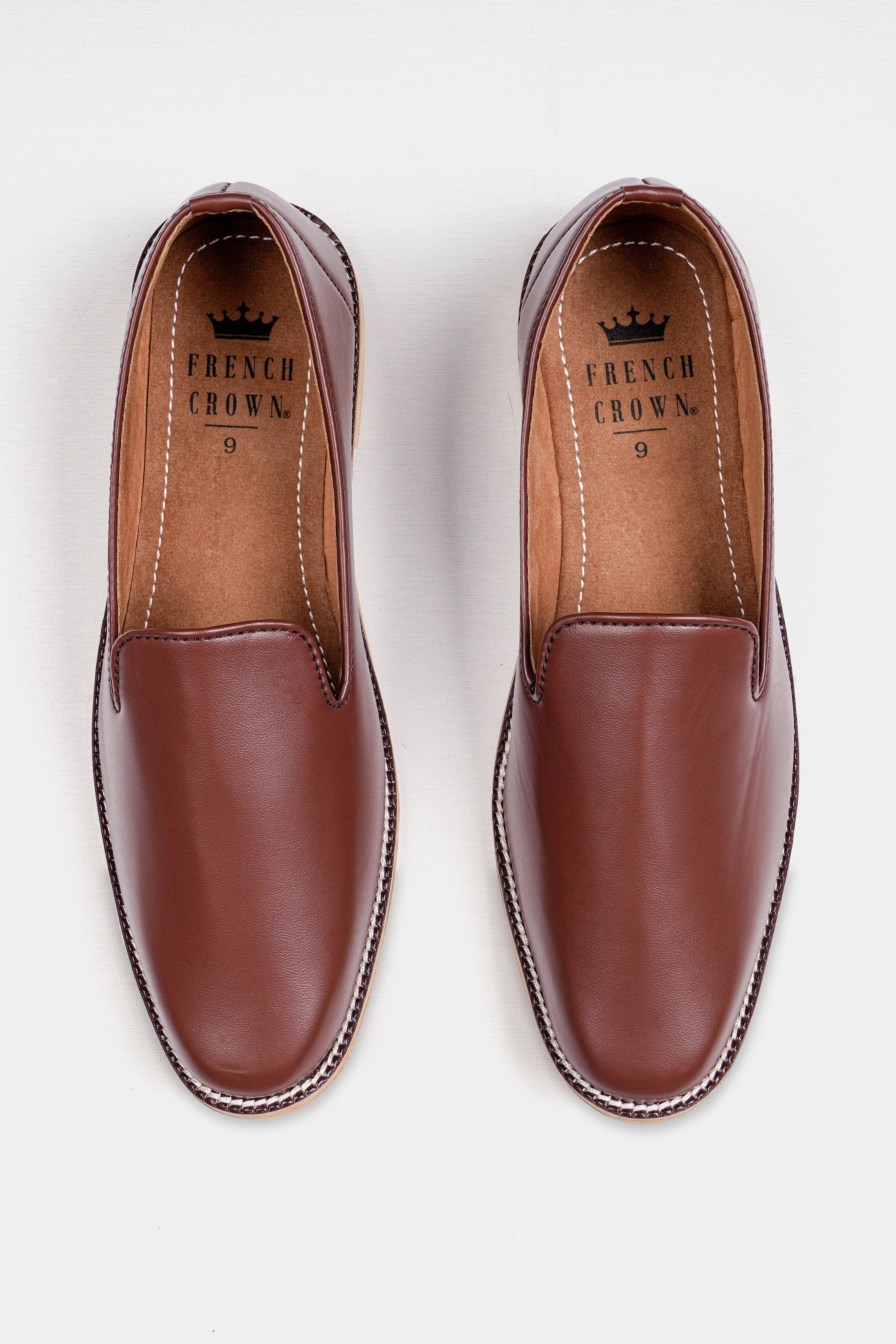 Brown Vegan Leather Hand Stitched Mojri Slip-On Shoes FT150-6, FT150-7, FT150-8, FT150-9, FT150-10, FT150-11