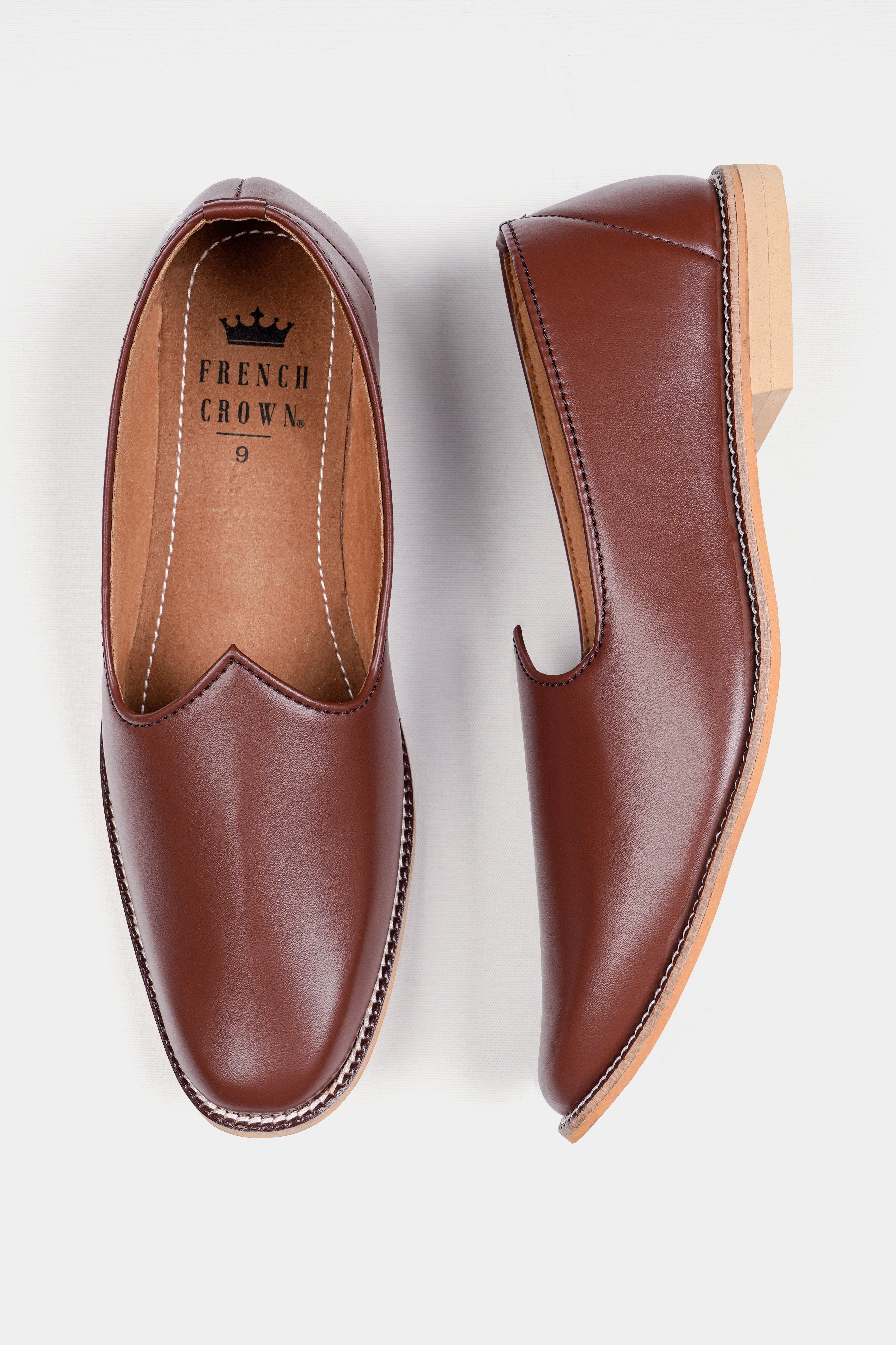 Brown Vegan Leather Hand Stitched Jutis FT151-6, FT151-7, FT151-8, FT151-9, FT151-10, FT151-11