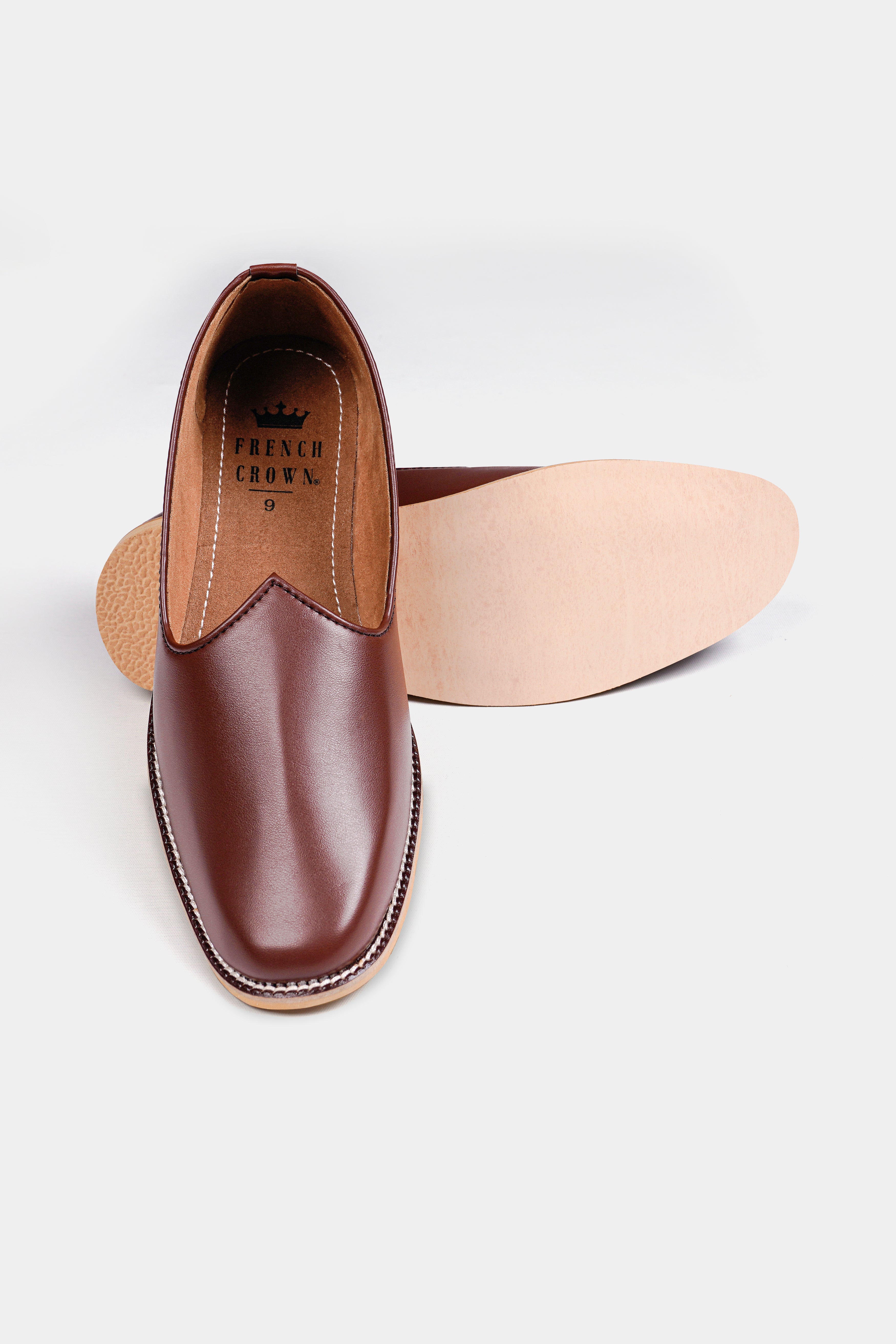 Brown Vegan Leather Hand Stitched Jutis FT151-6, FT151-7, FT151-8, FT151-9, FT151-10, FT151-11