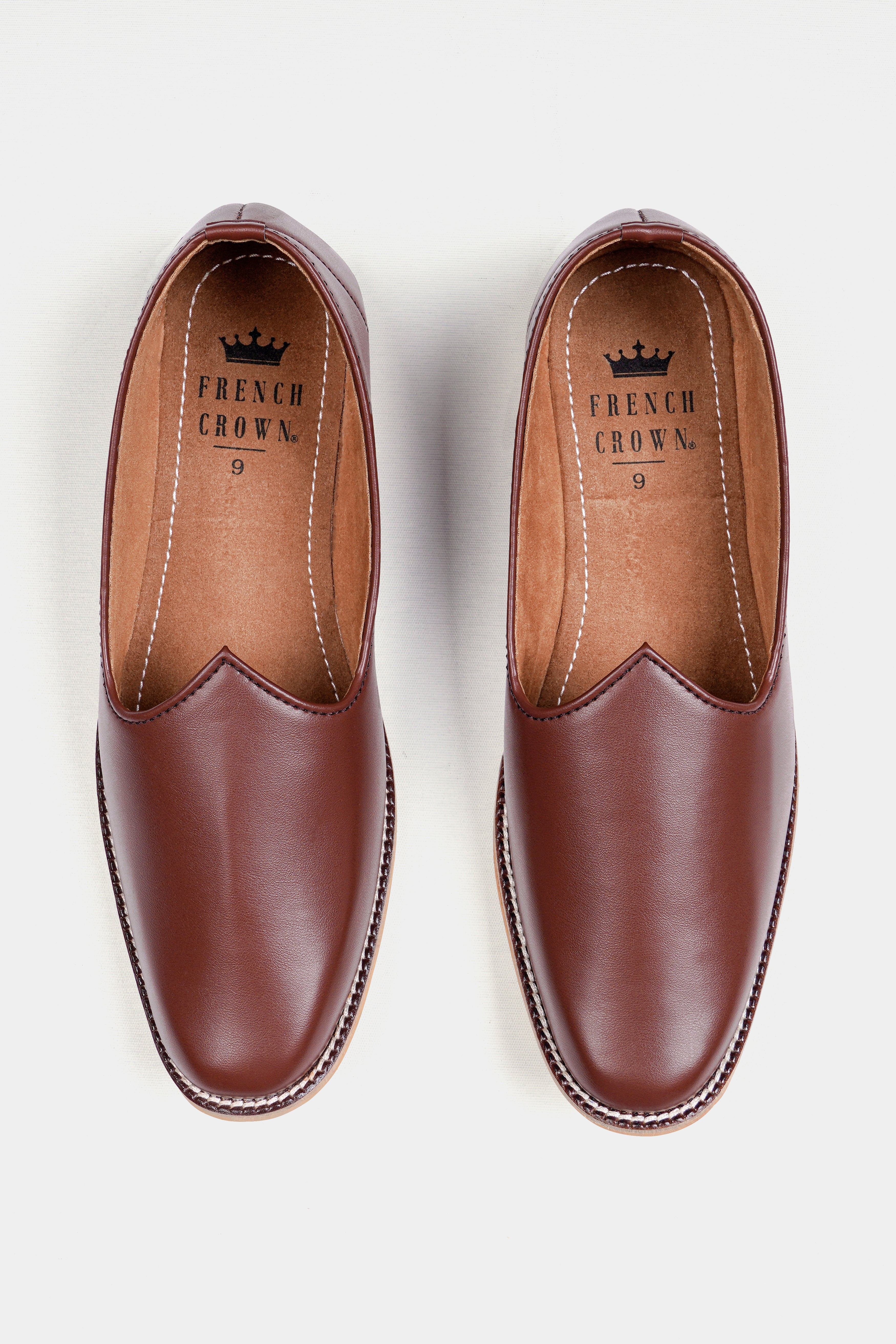 Brown Vegan Leather Hand Stitched Jutis FT151-6, FT151-7, FT151-8, FT151-9, FT151-10, FT151-11