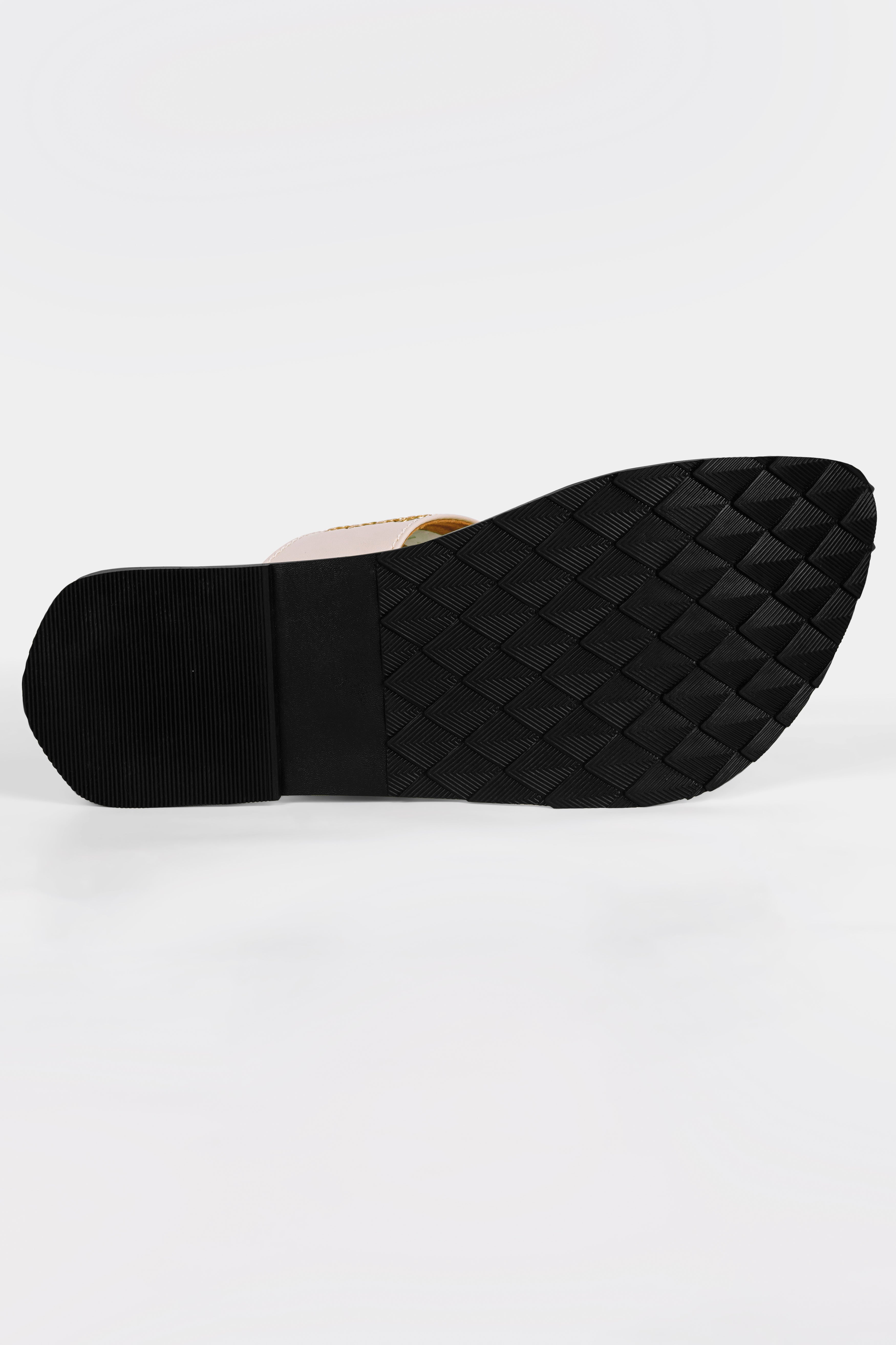 Cream with Golden Stitched Vegan Leather Kolhapuri Sandal FT158-6, FT158-7, FT158-8, FT158-9, FT158-10, FT158-11