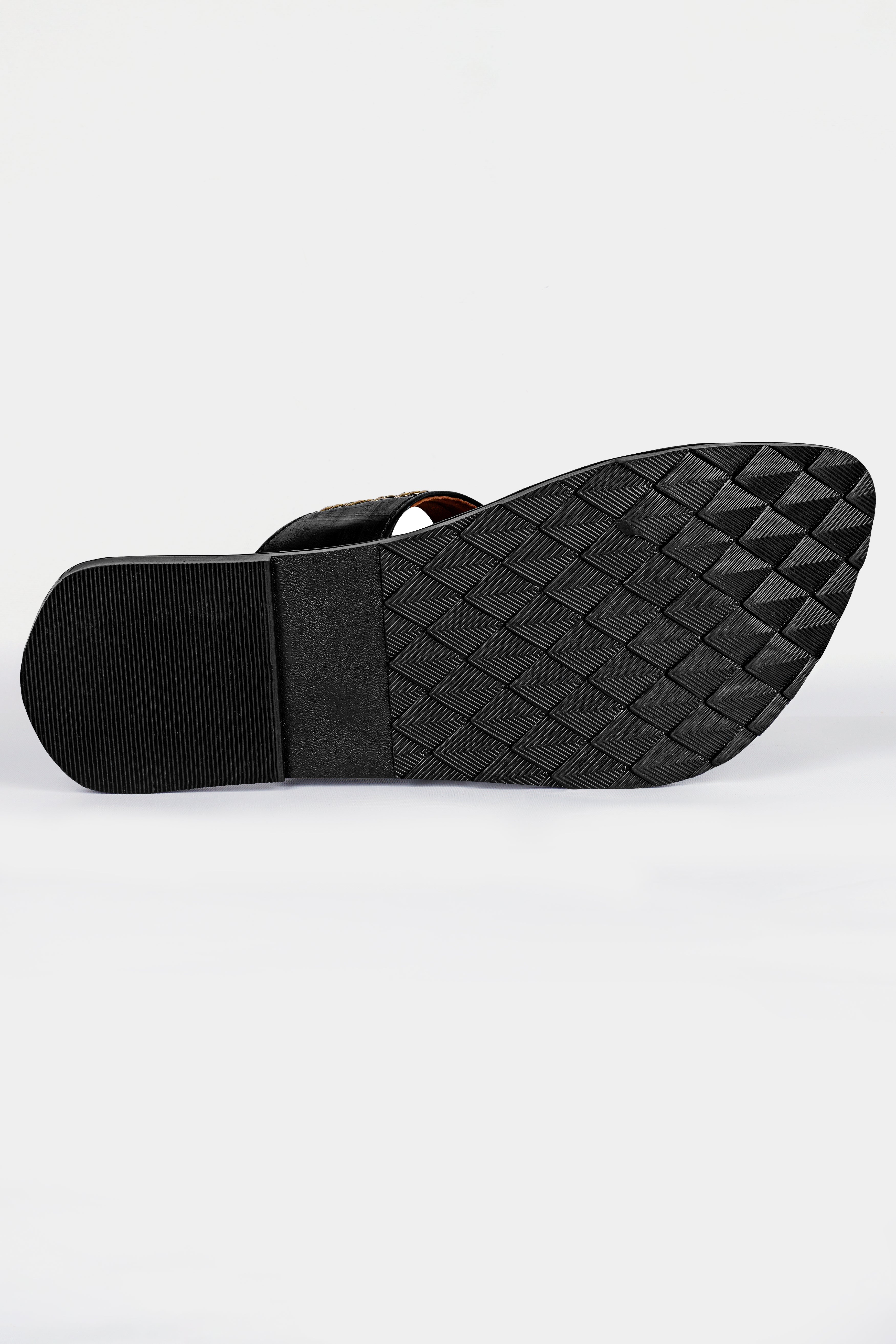 Jade Black with Golden Stitched Vegan Leather Kolhapuri Sandal FT159-6, FT159-7, FT159-8, FT159-9, FT159-10, FT159-11