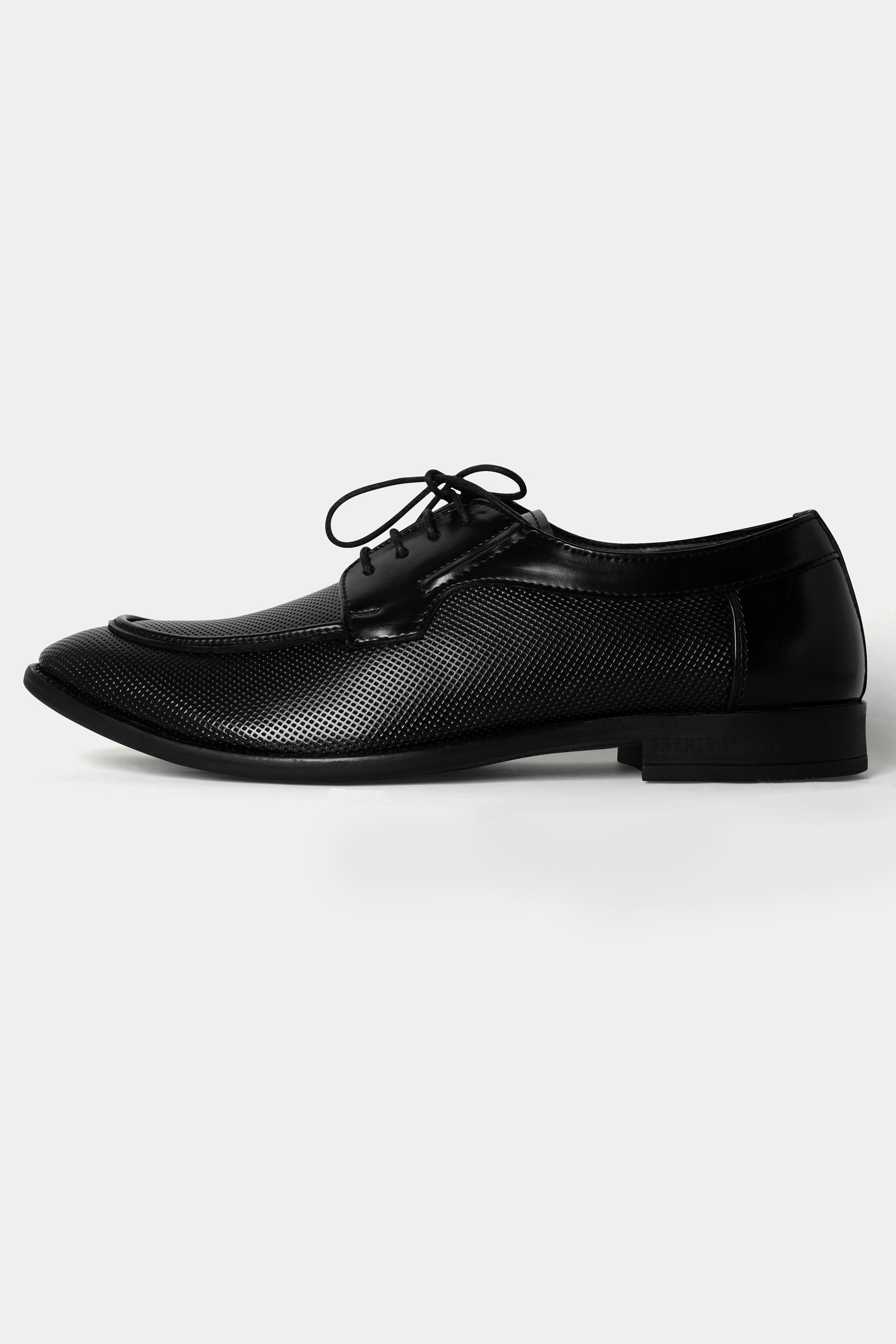 Jade Black Vegan Leather Textured Blucher Shoes
