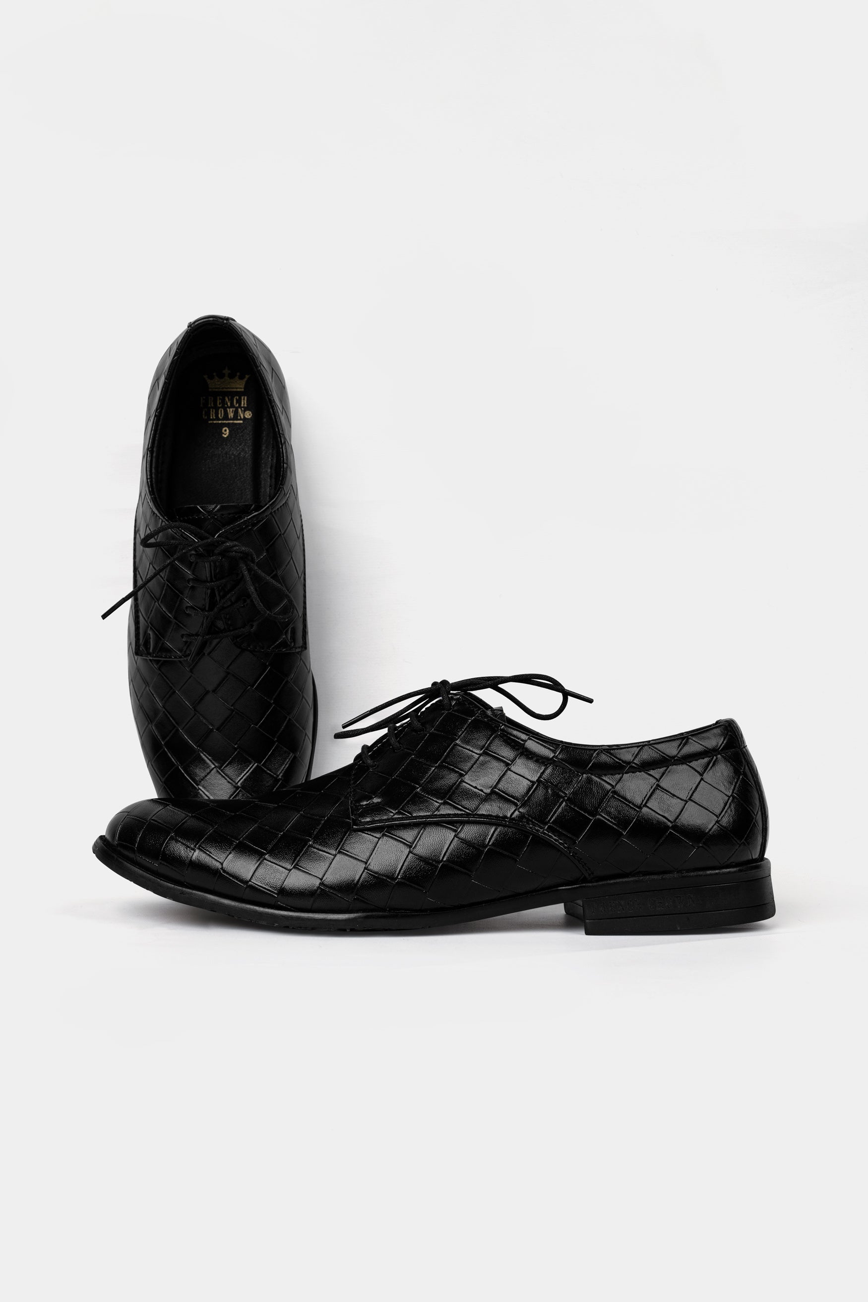 Jade Black Weave Textured Vegan Leather Derby Shoes