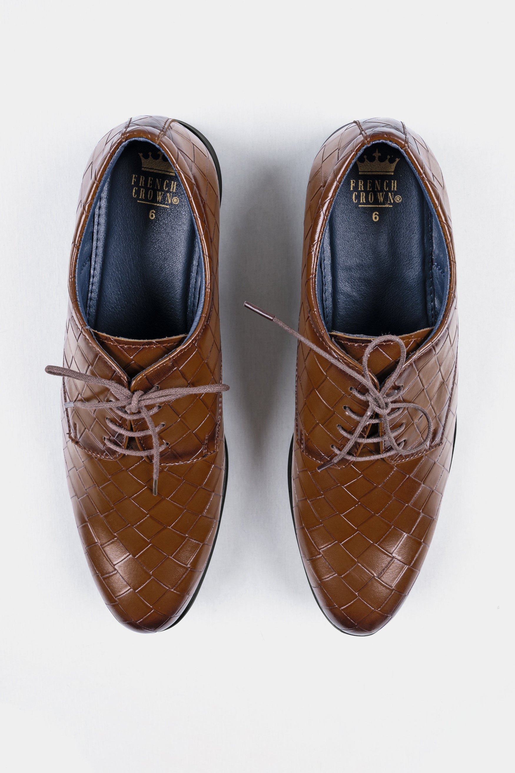 Walnut Brown Weave Textured Vegan Leather Derby Shoes