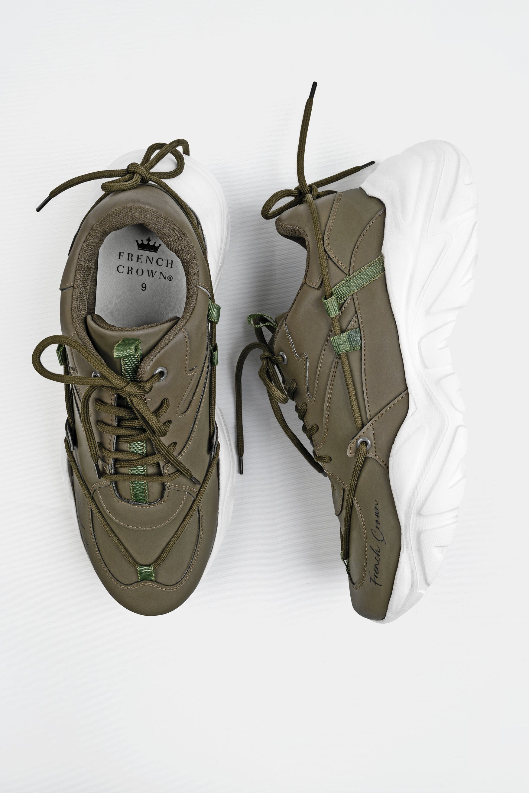 Taupe Green with White sole Lace-Up Running Shoes