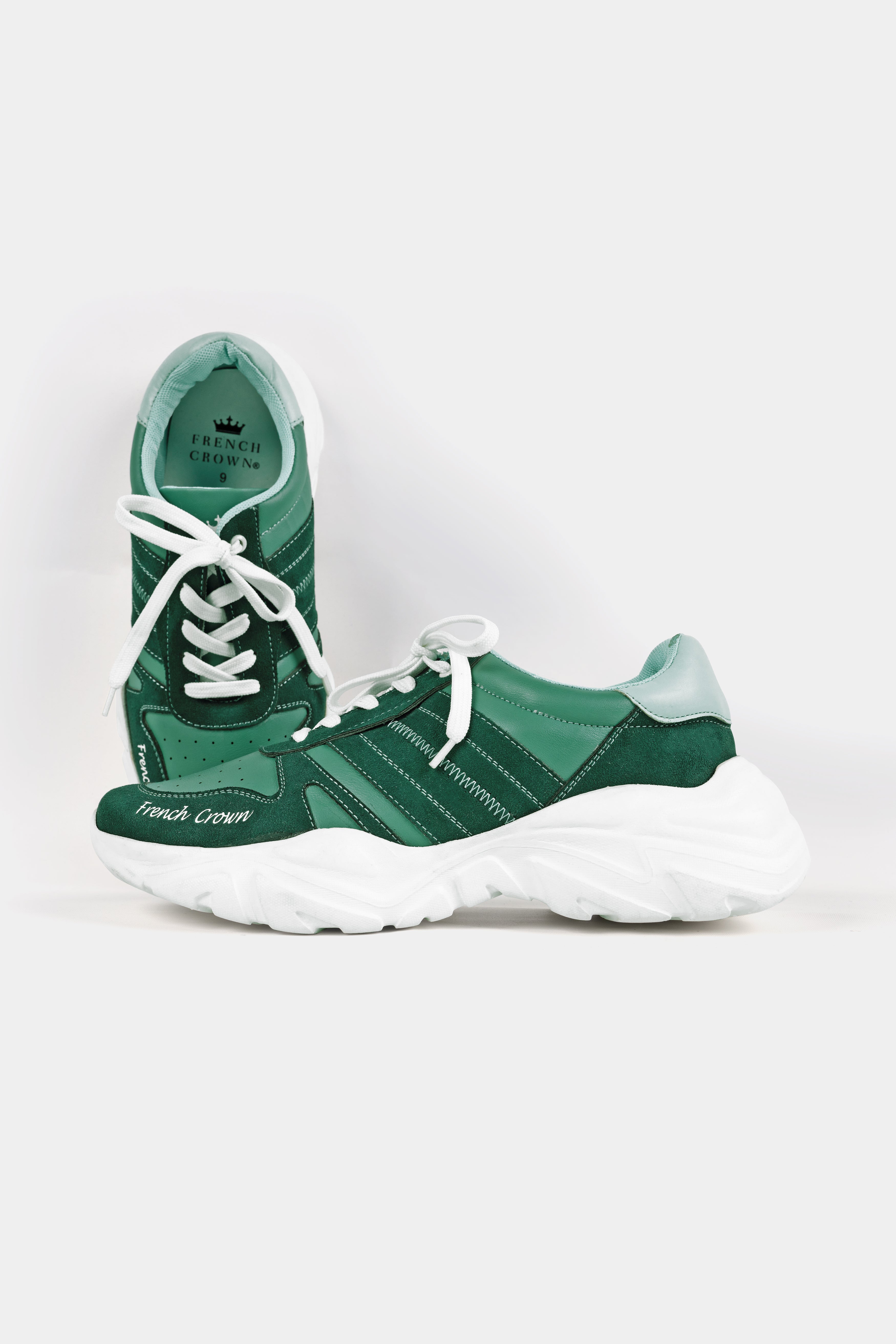 Everglade and Viridian Green with White Lace-up Sneakers