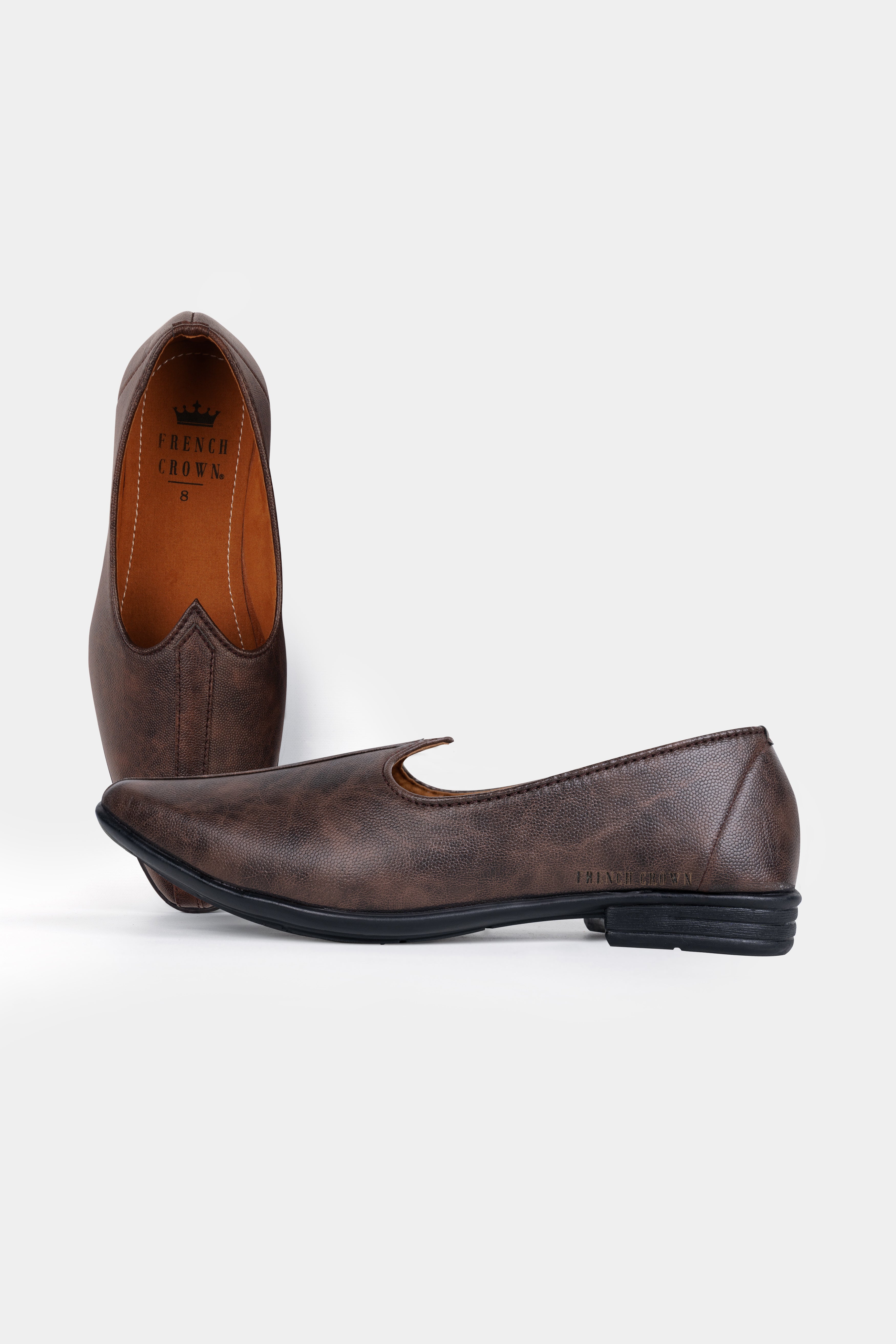 Brown Textured Vegan Leather Hand Stitched Jutis