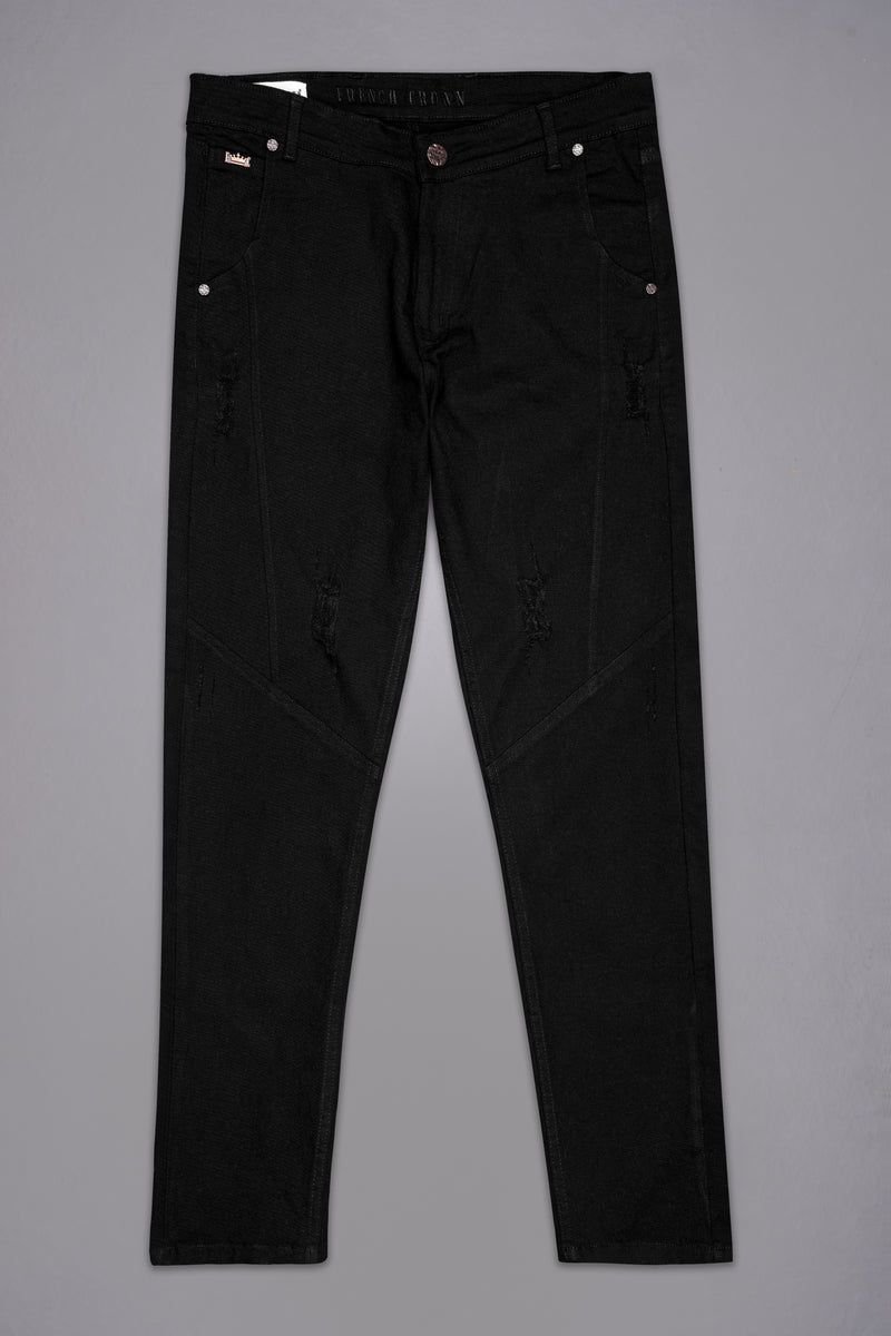 Jade Black Mildly Distressed Rinse Wash Stretchable Denim