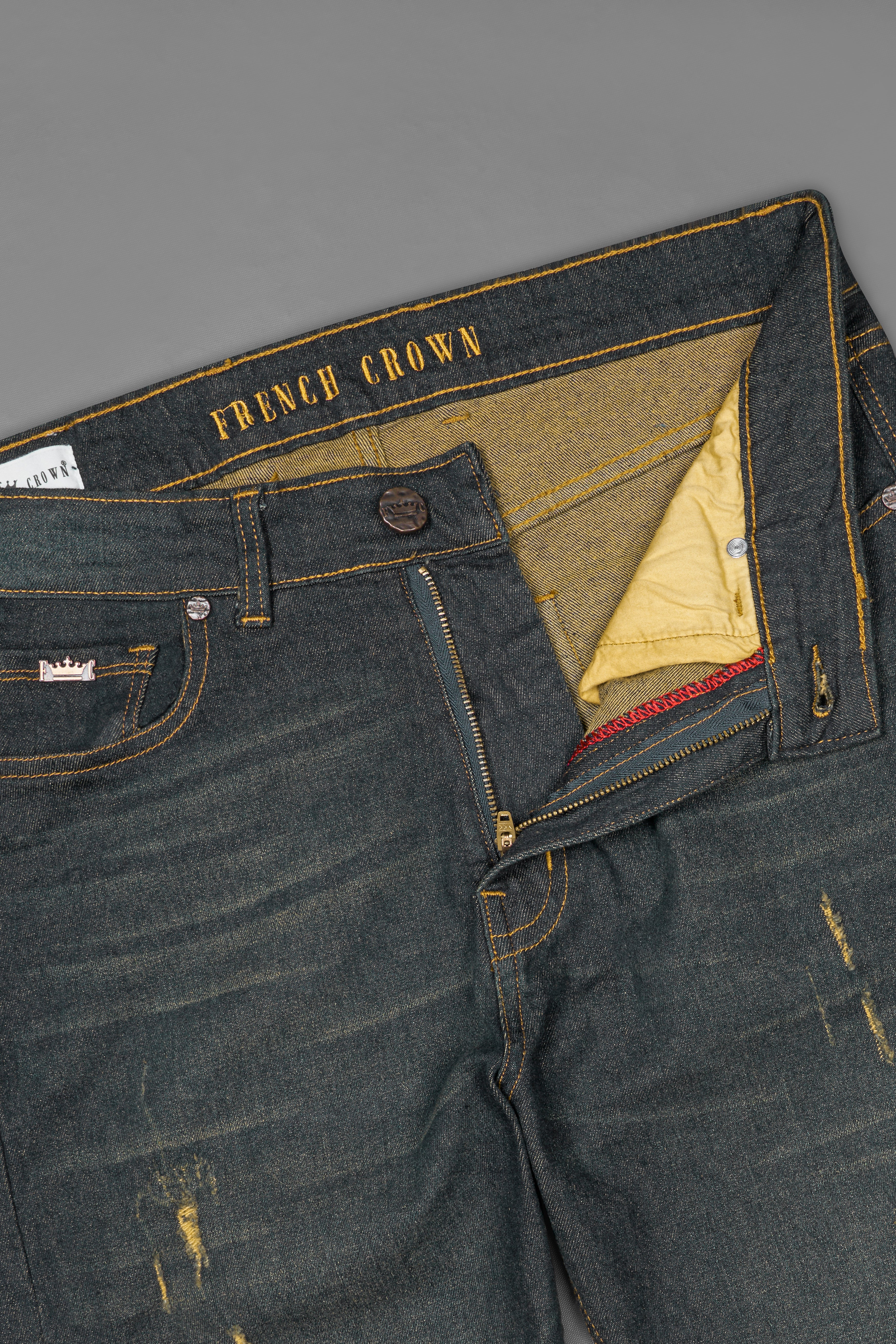 Gunmetal Gray and Barley Corn Brown Mildly Distressed Whiskering Wash Stretchable Denim J231-30, J231-32, J231-34, J231-36, J231-38, J231-40