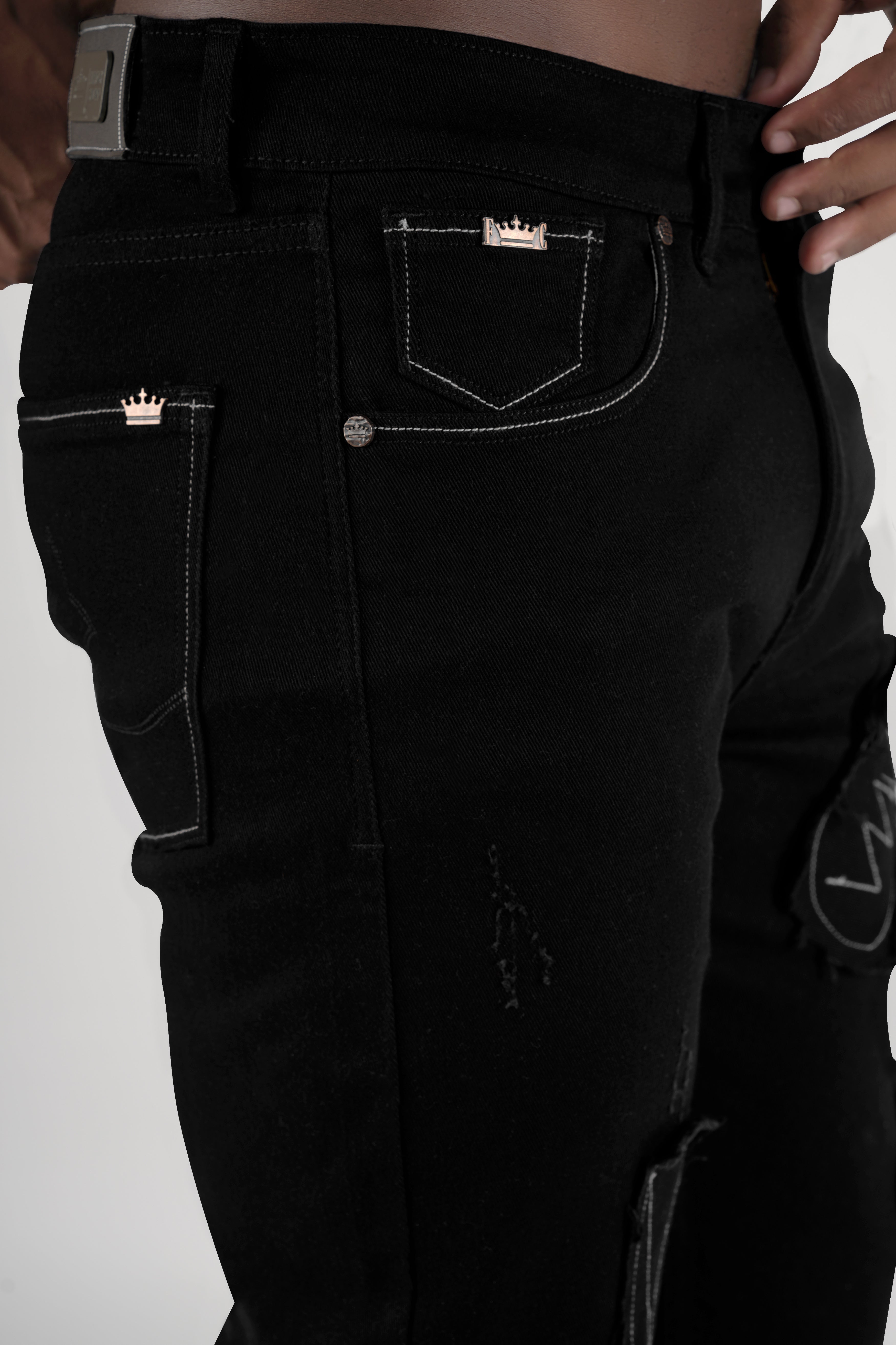 Jade Black Doodle Embroidered Stretchable Denim J234-30, J234-32, J234-34, J234-36, J234-38, J234-40