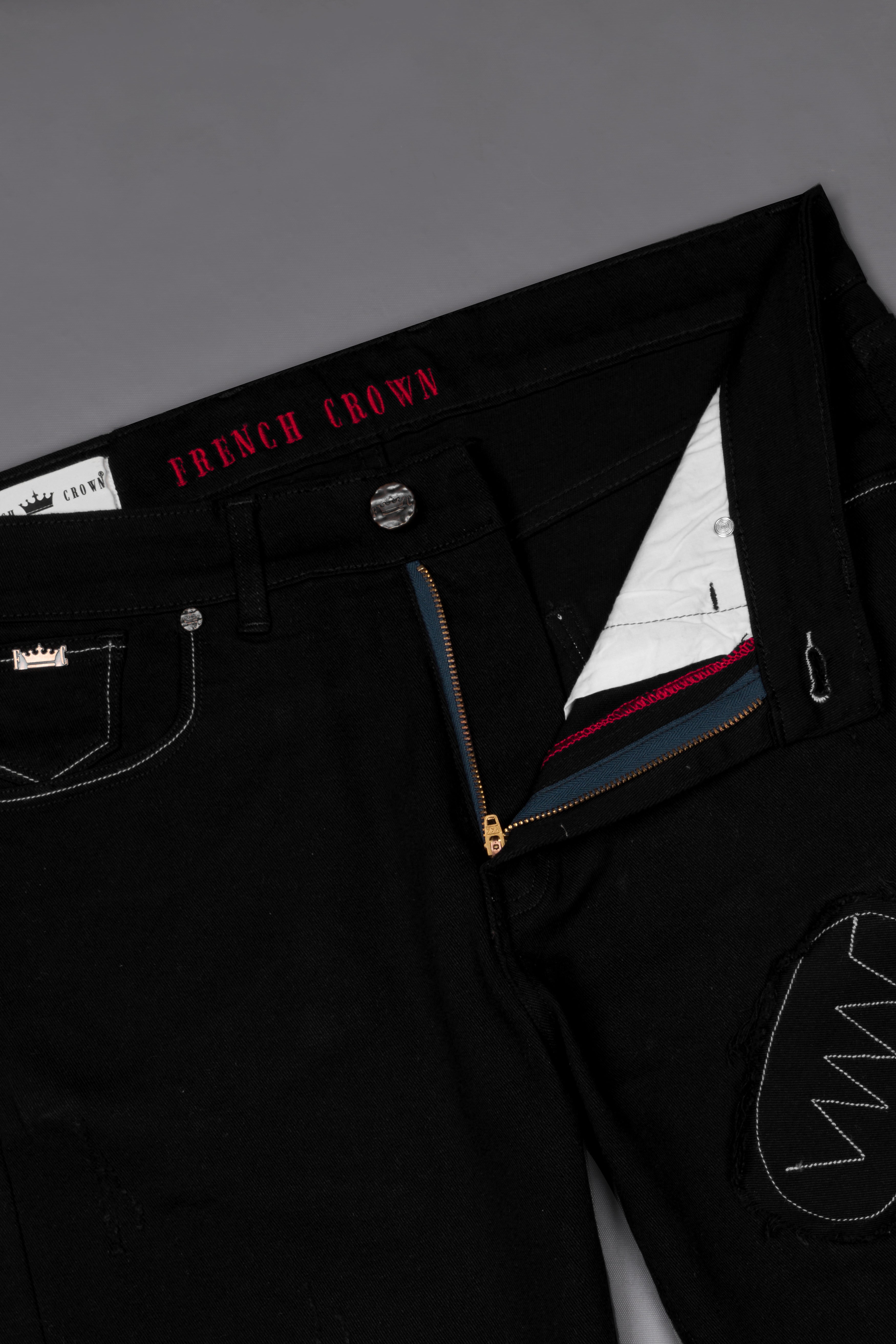 Jade Black Doodle Embroidered Stretchable Denim J234-30, J234-32, J234-34, J234-36, J234-38, J234-40