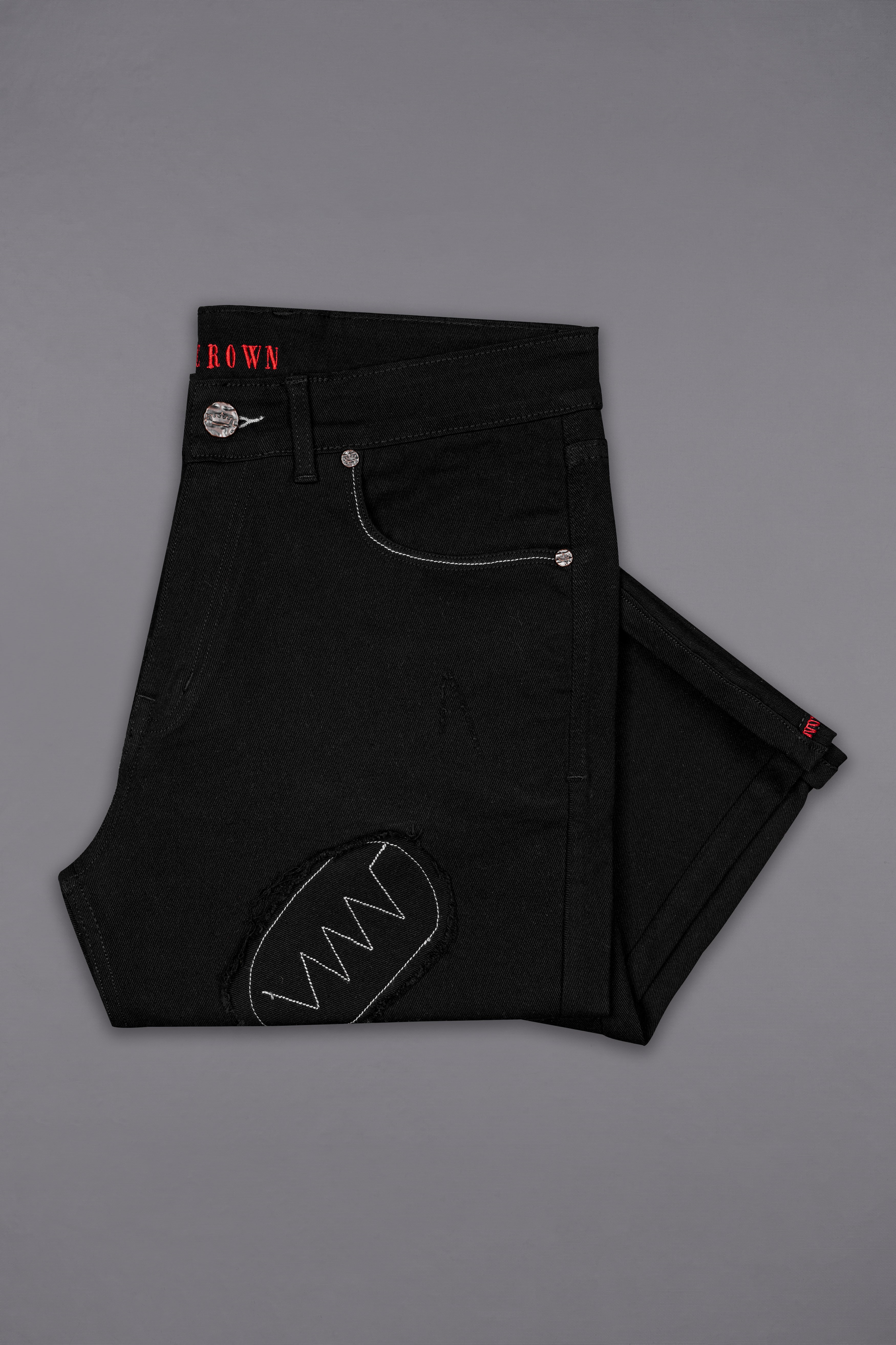 Jade Black Doodle Embroidered Stretchable Denim J234-30, J234-32, J234-34, J234-36, J234-38, J234-40