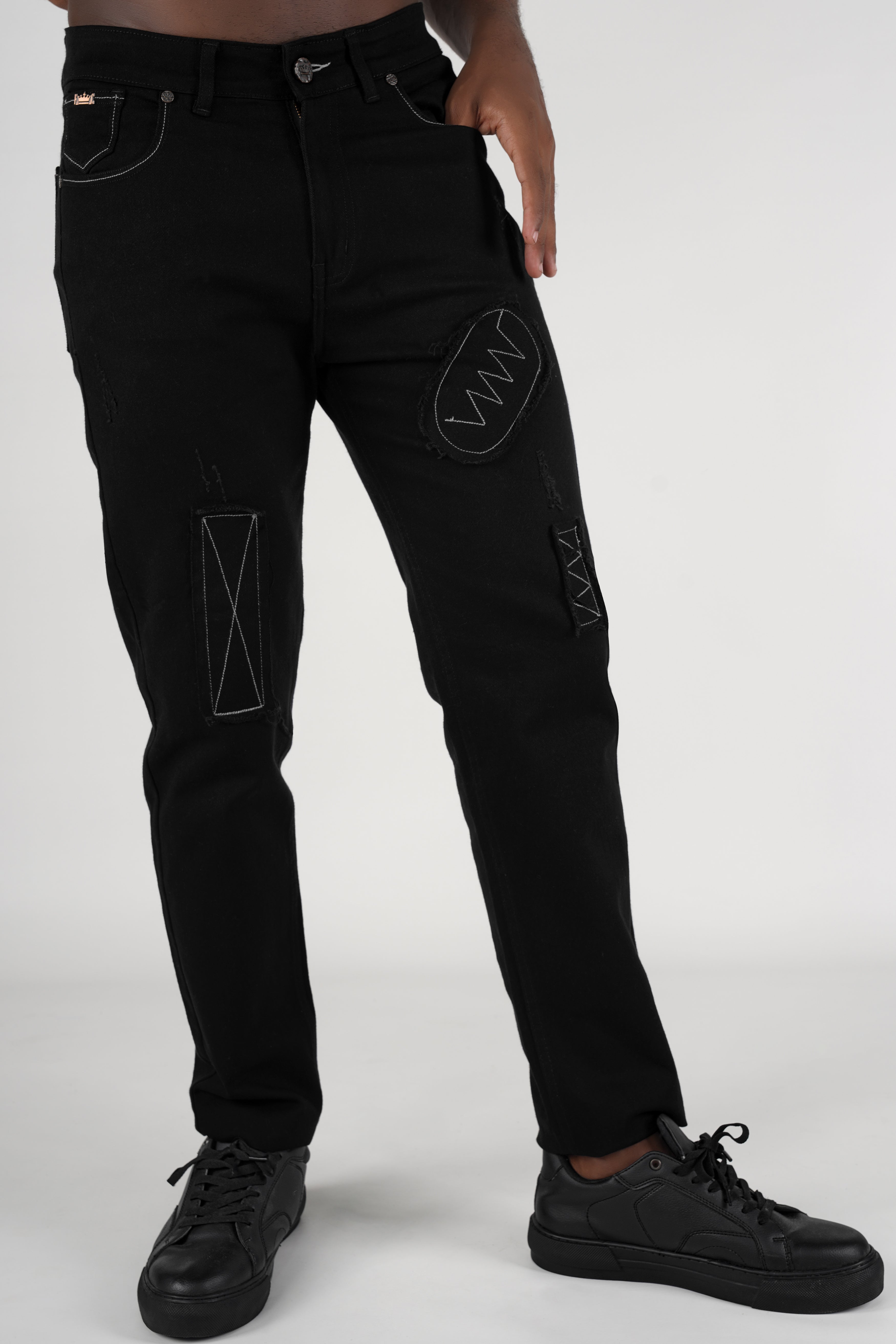 Jade Black Doodle Embroidered Stretchable Denim J234-30, J234-32, J234-34, J234-36, J234-38, J234-40