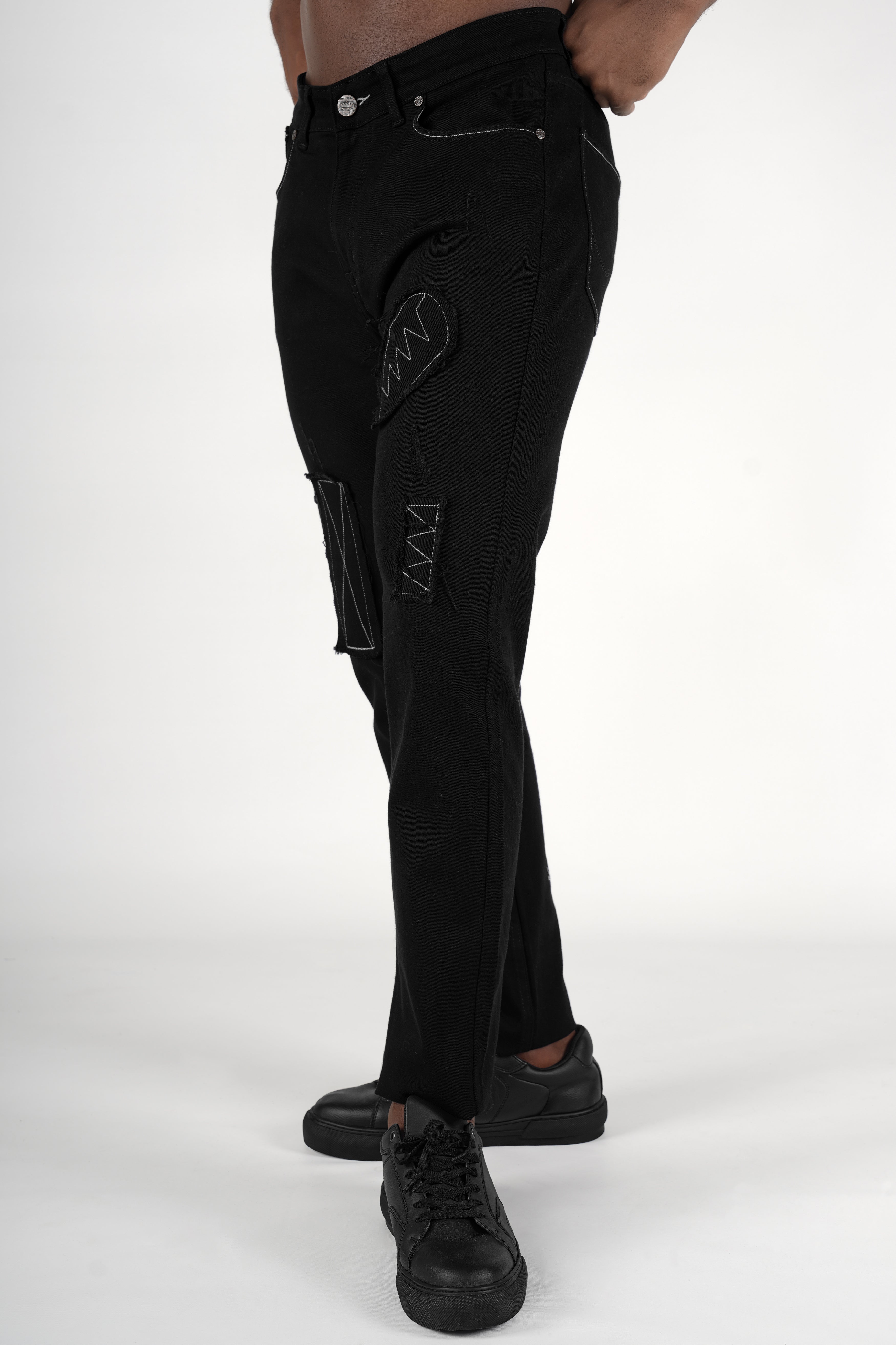Jade Black Doodle Embroidered Stretchable Denim J234-30, J234-32, J234-34, J234-36, J234-38, J234-40