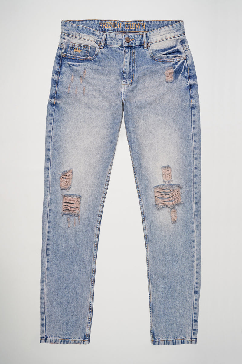 Regent Blue Mildly Distressed Stone Wash Denim