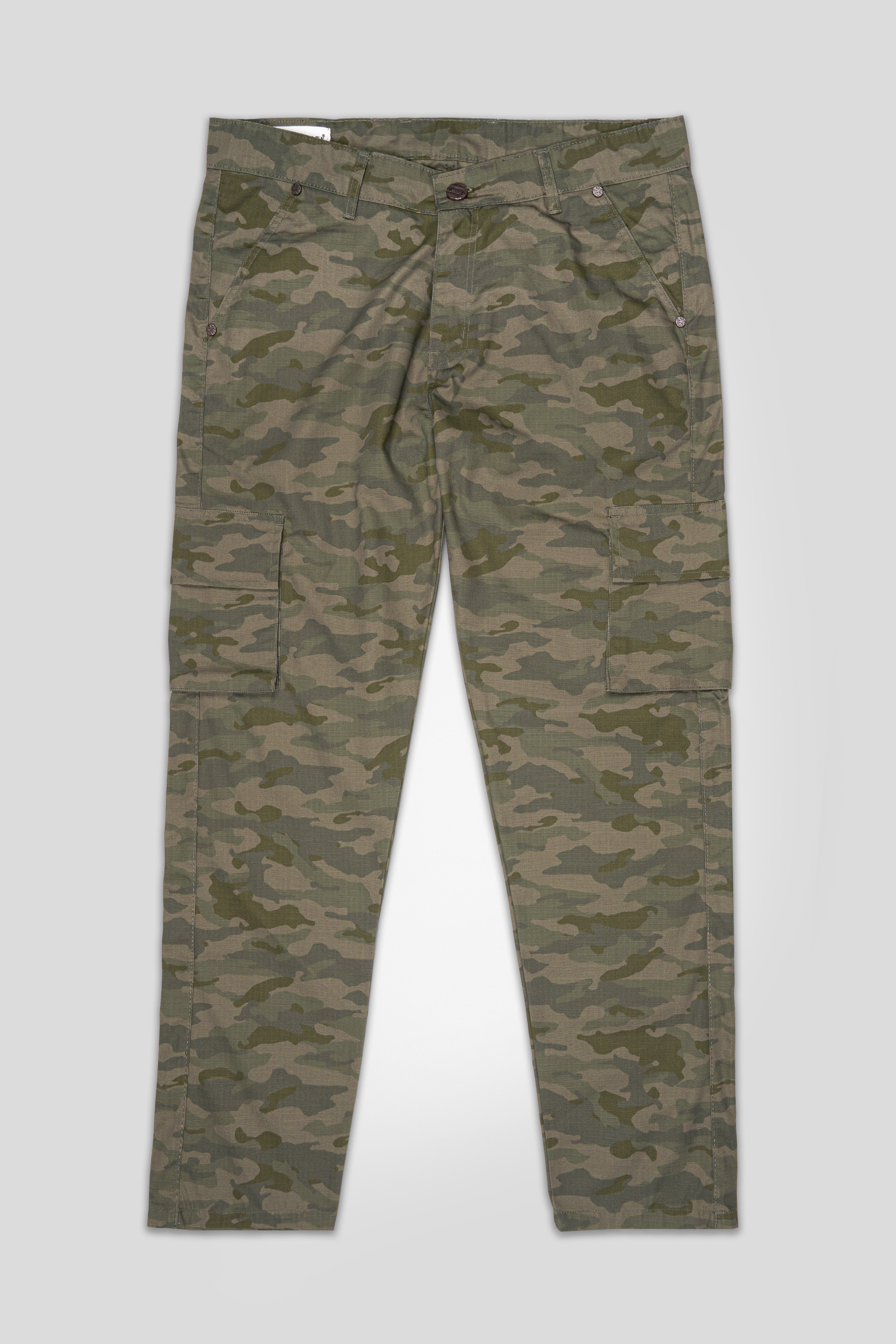 Sand Dune Brown and Hemlock Green Camouflage Cargo Denim J241-30, J241-32, J241-34, J241-36, J241-38, J241-40