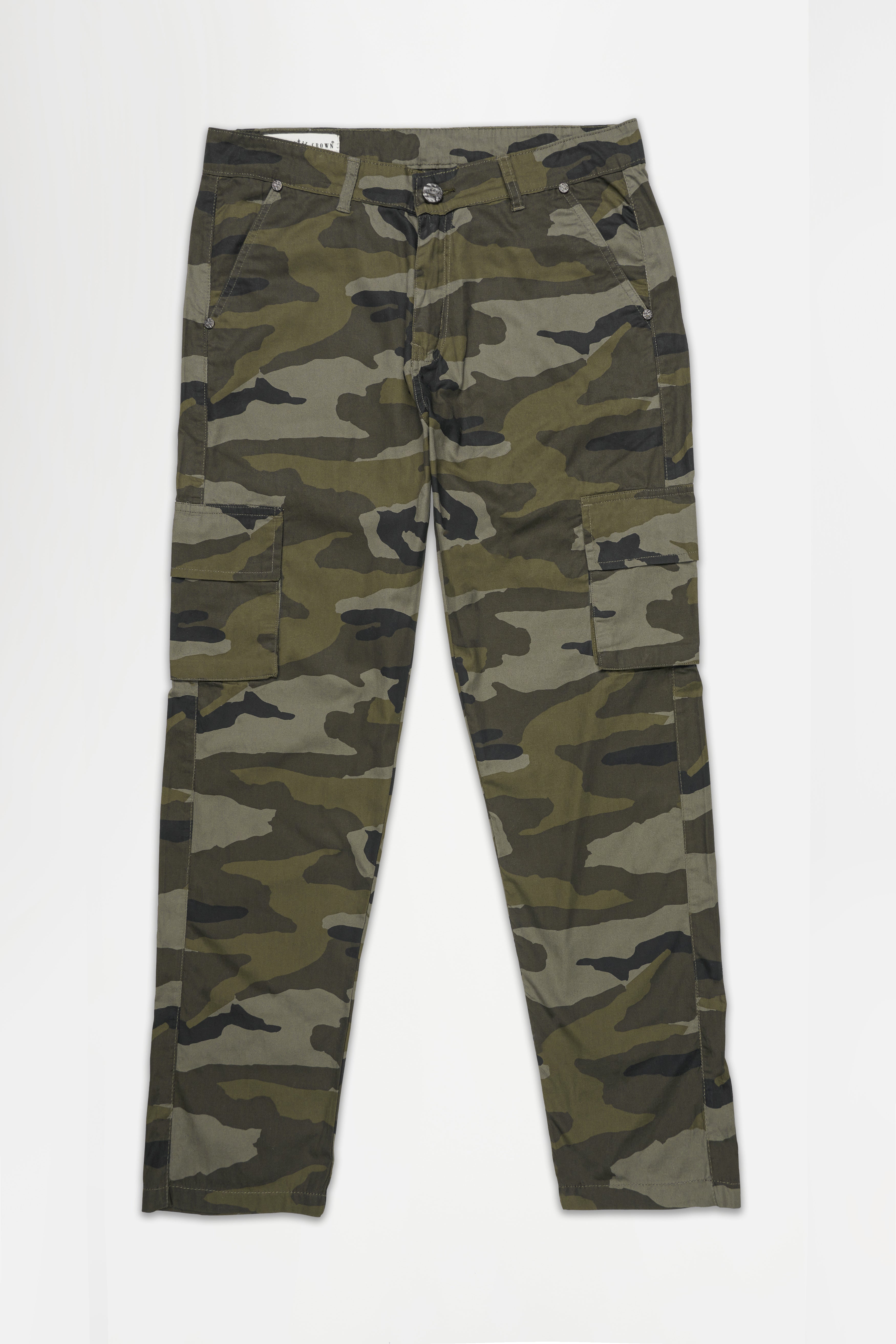 Smokey Brown with Pesto Green Camouflage Cargo Denim J244-30, J244-32, J244-34, J244-36, J244-38, J244-40
