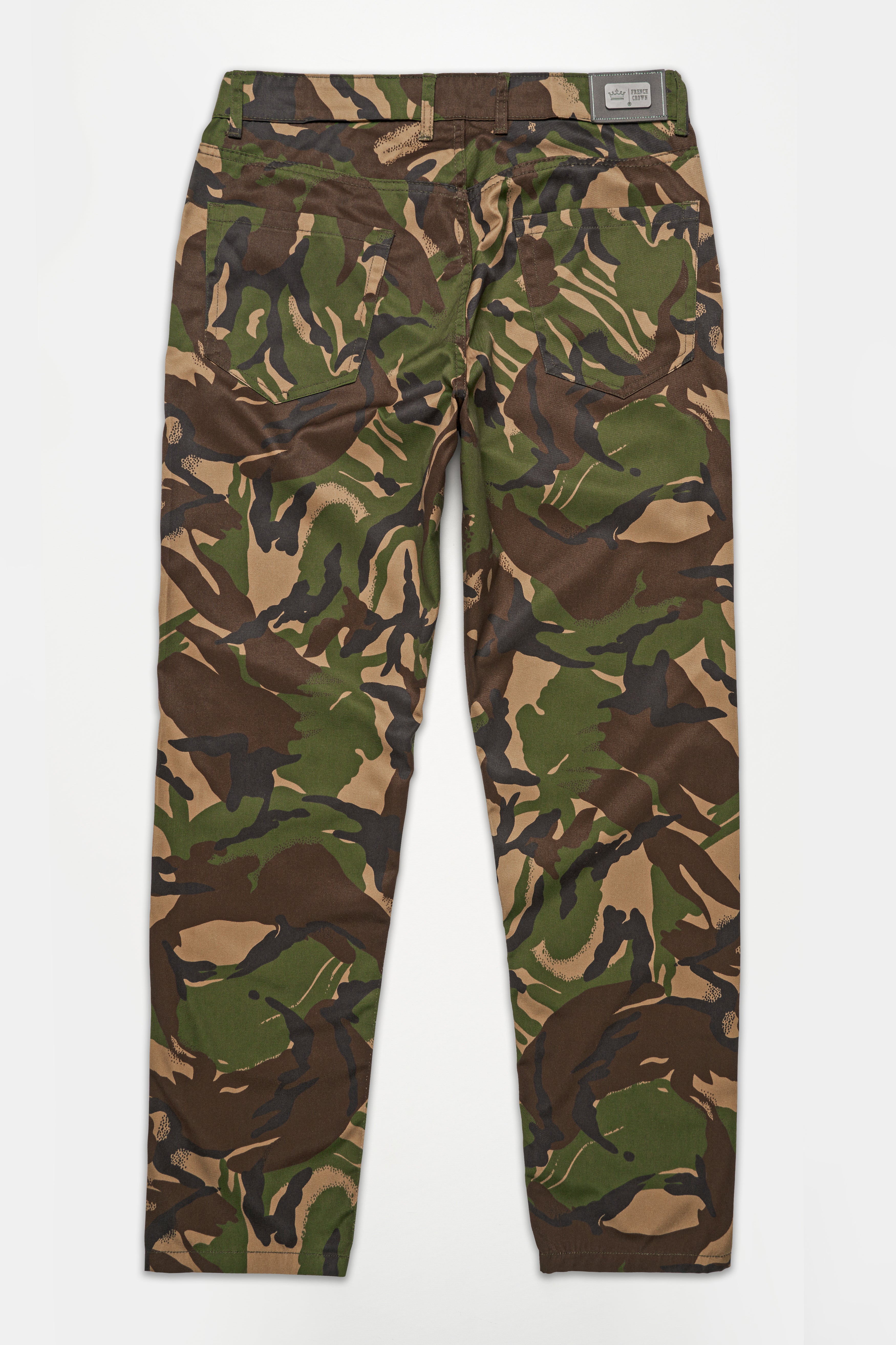 Taupe Brown with Verdun Green Camouflage Printed Denim J246-30, J246-32, J246-34, J246-36, J246-38, J246-40