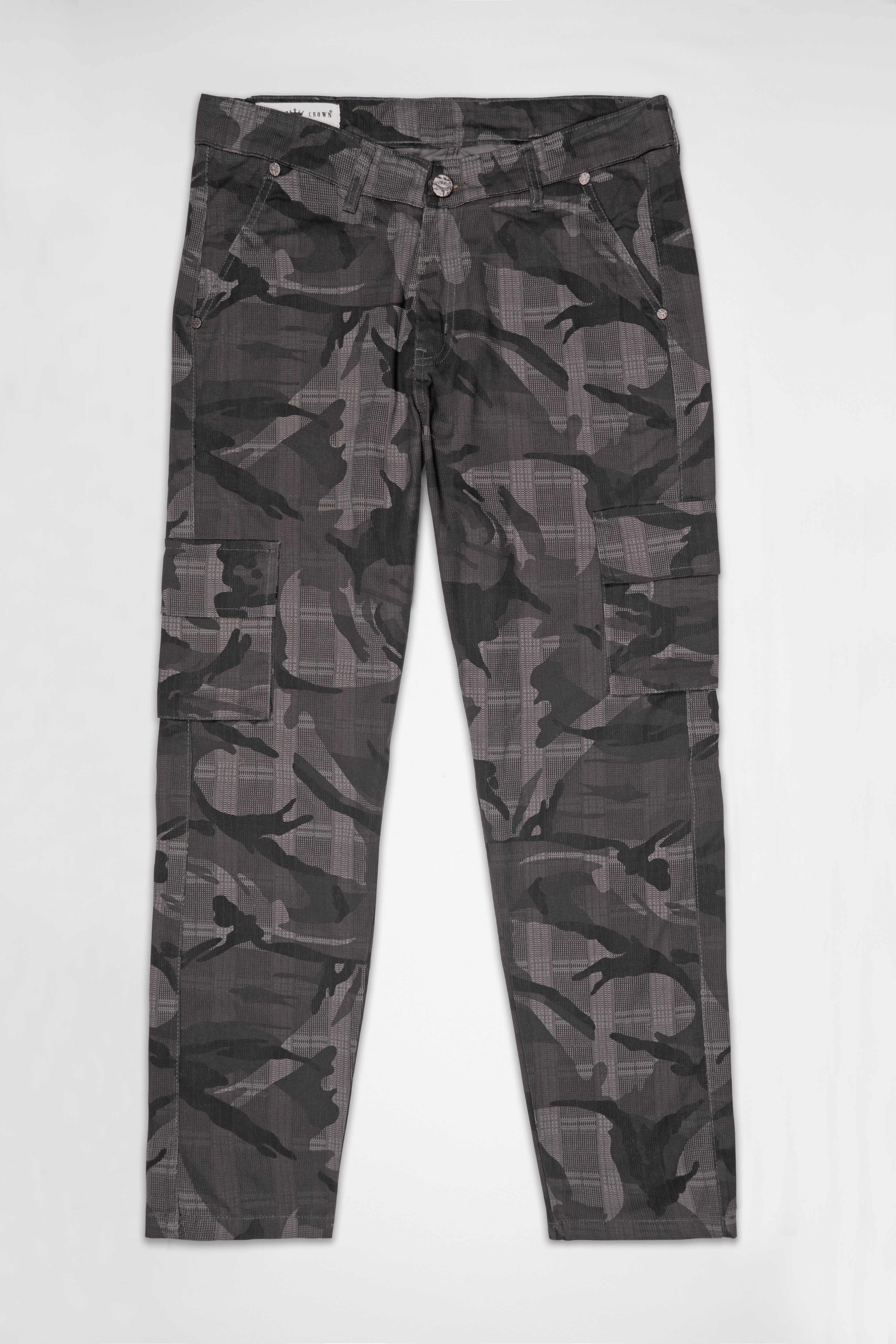 Ironside Gray with Thunder Black Checkered with Camouflage Printed Cargo Denim J249-30, J249-32, J249-34, J249-36, J249-38, J249-40