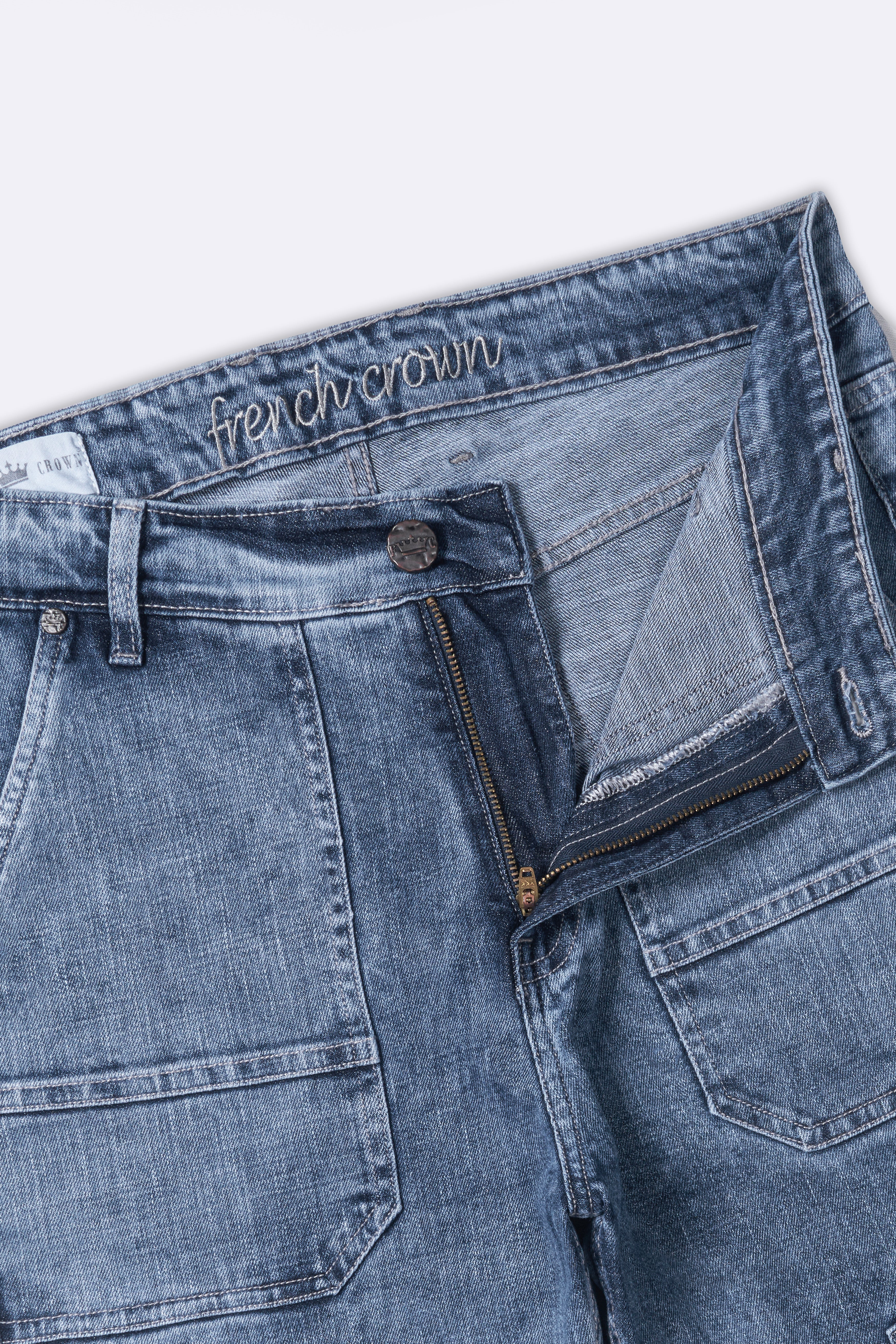 Gothic Blue Acid Wash Stretchable Cargo Denim J263-30, J263-32, J263-34, J263-36, J263-38, J263-40