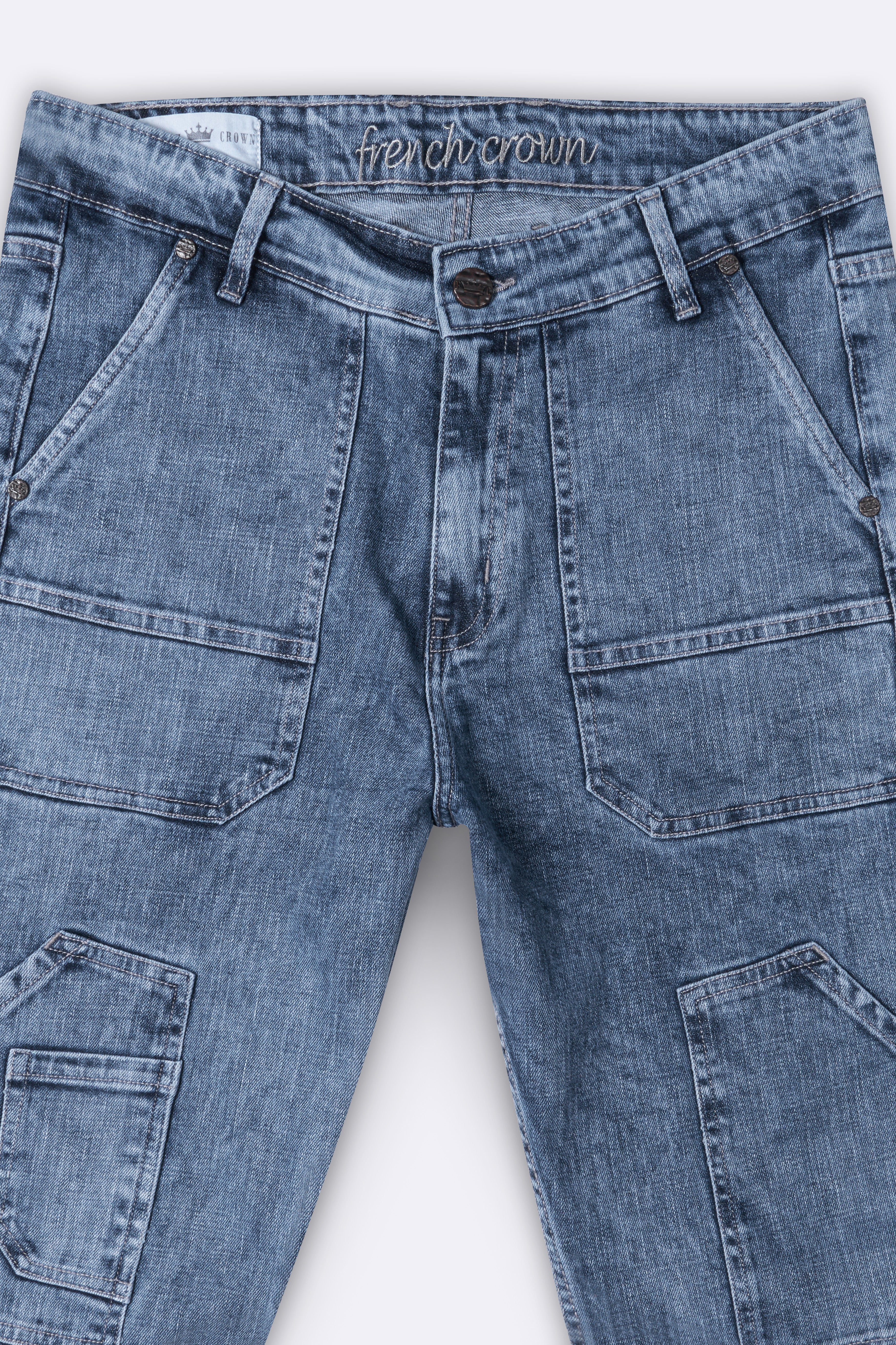 Gothic Blue Acid Wash Stretchable Cargo Denim J263-30, J263-32, J263-34, J263-36, J263-38, J263-40